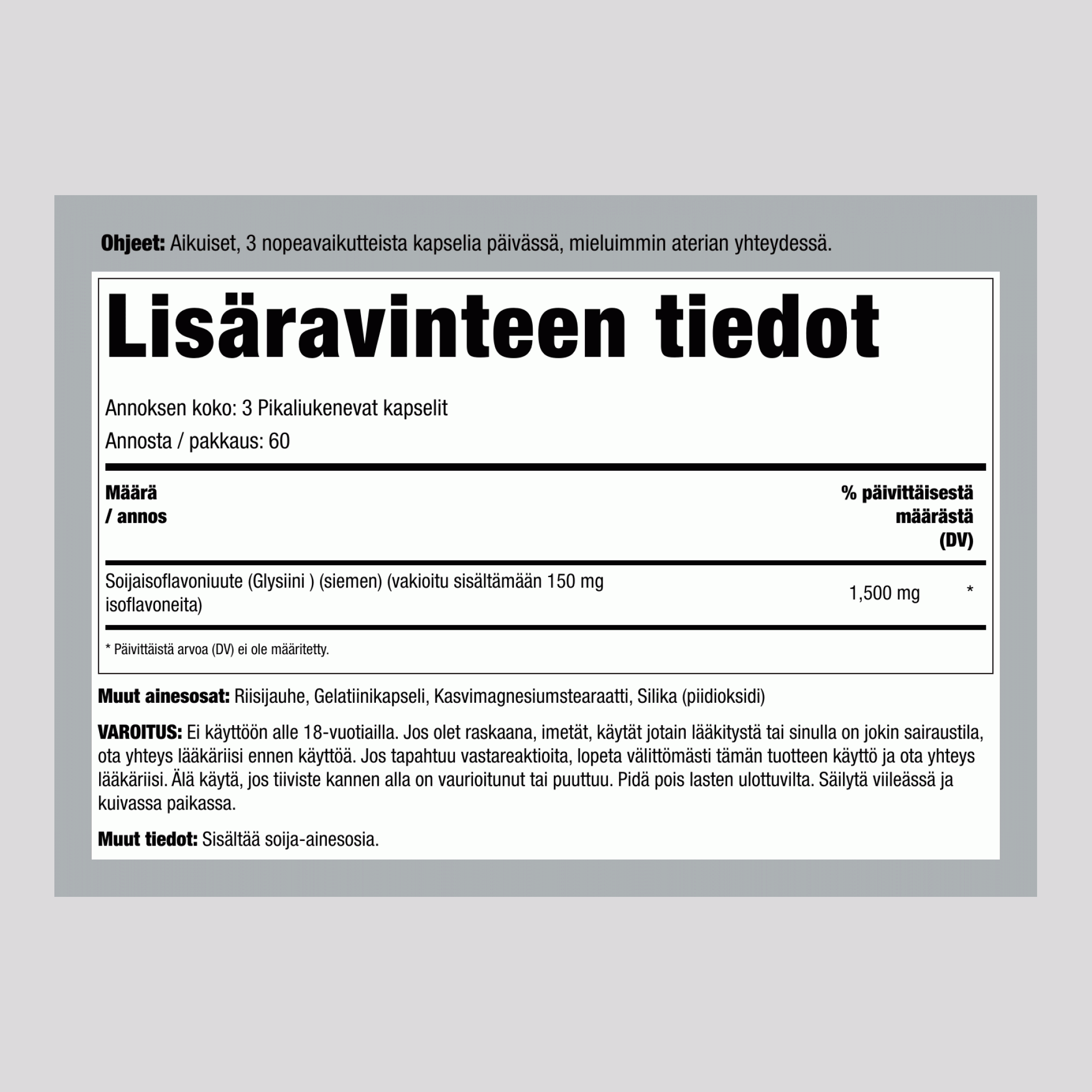 Soija-isoflavoniuute, 1500 mg (annosta kohti), 200 nopeavaikutteista kapselia