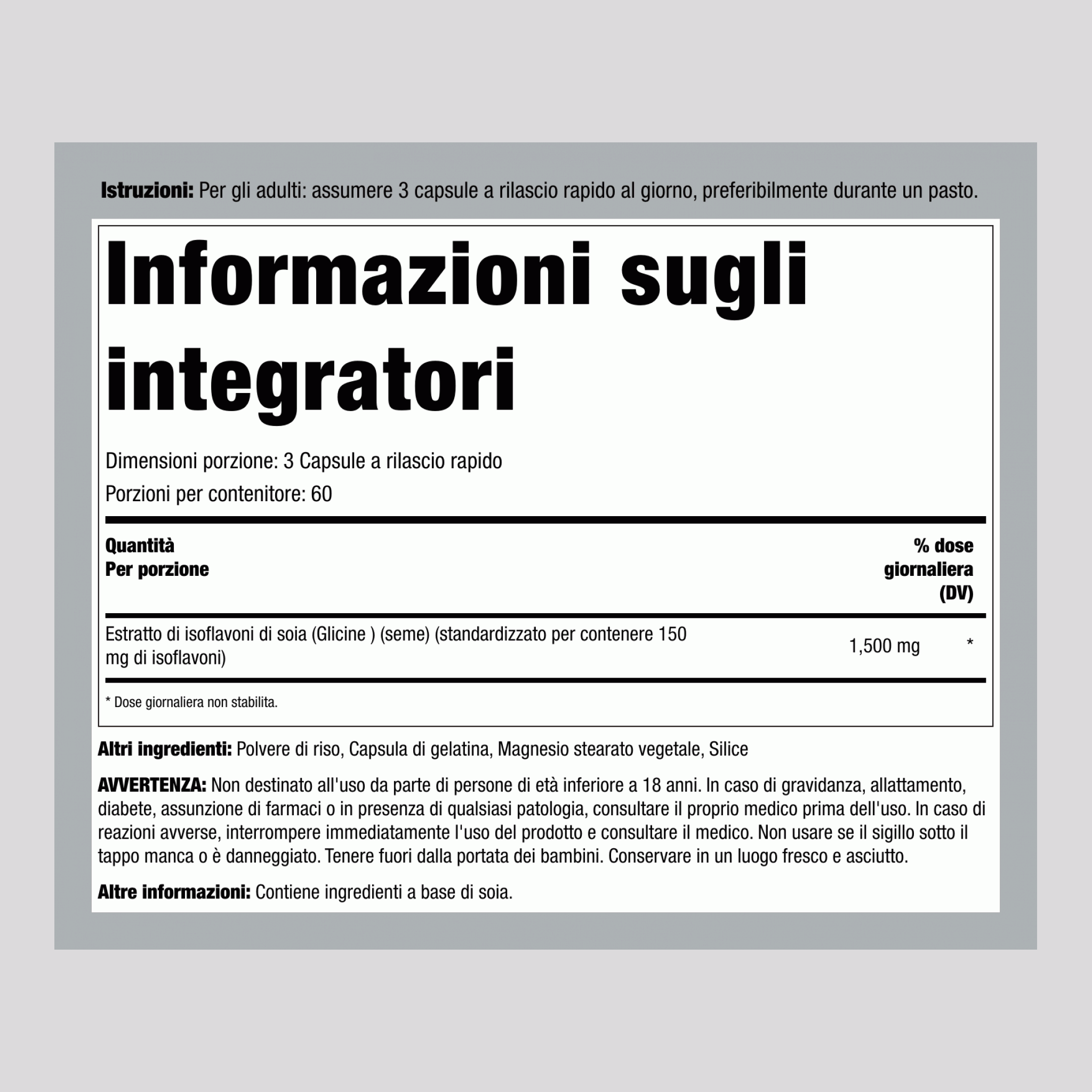 Estratto di Isoflavoni di Soia, 1500 mg (per porzione), 200 Capsule a Rilascio Rapido