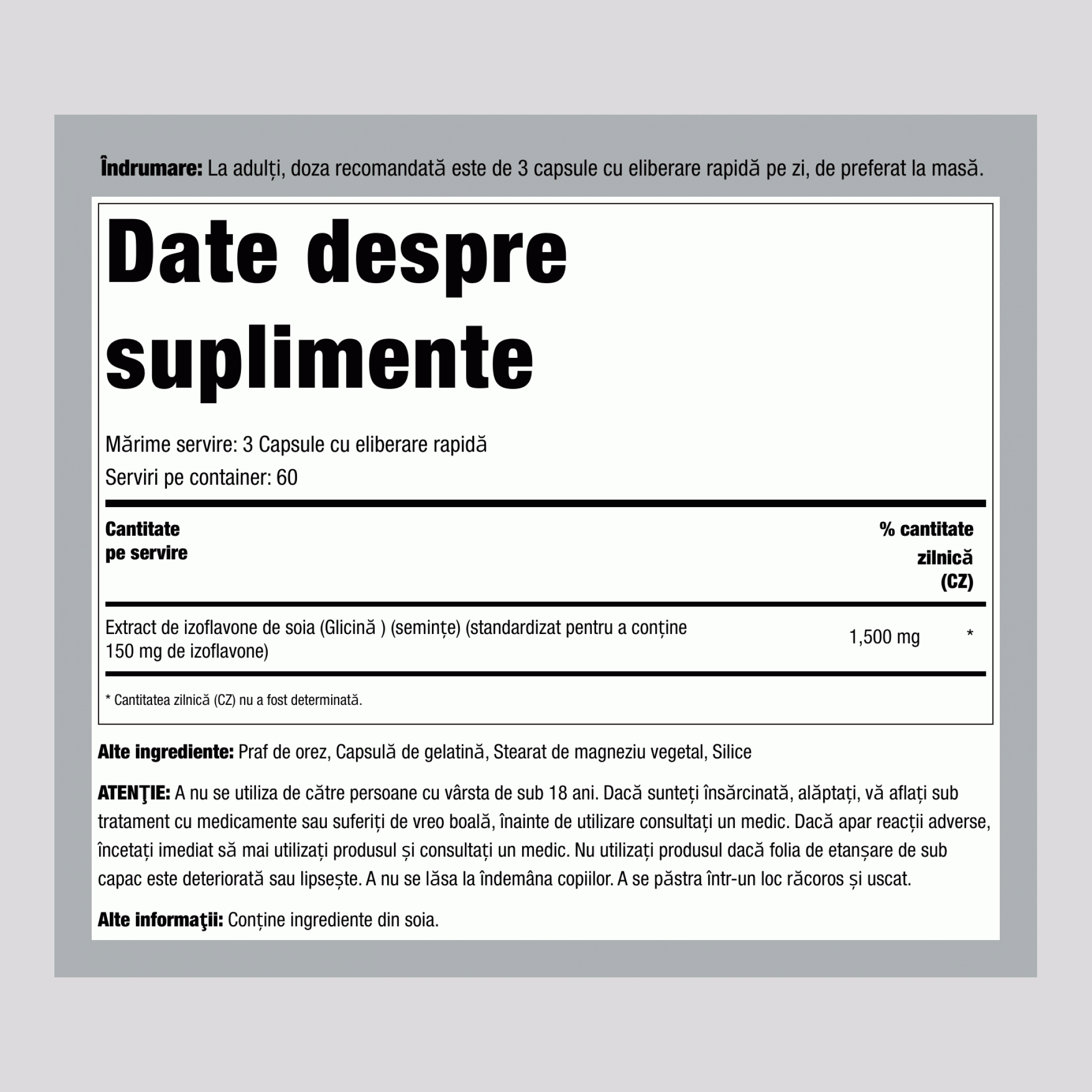 Extract de Izoflavone din Soia, 1500 mg (per porție), 200 Capsule cu Eliberare Rapidă