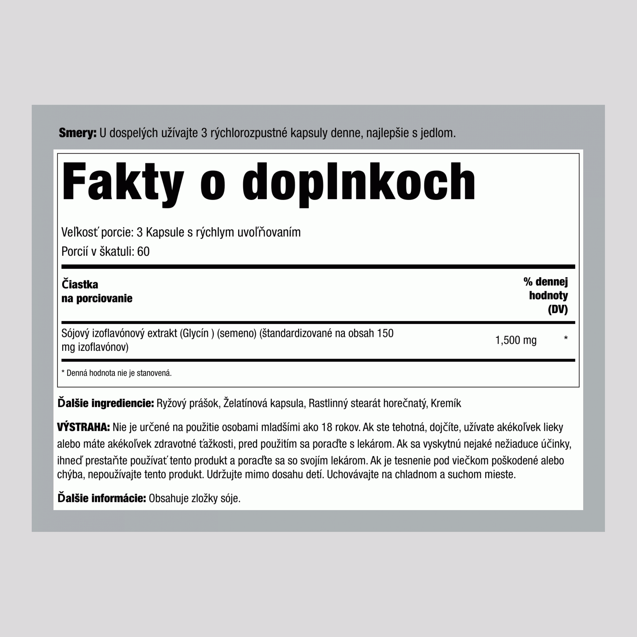 Extrakt zo sójových izoflavónov, 1500 mg (na porciu), 200 kapsúl s rýchlym uvoľňovaním