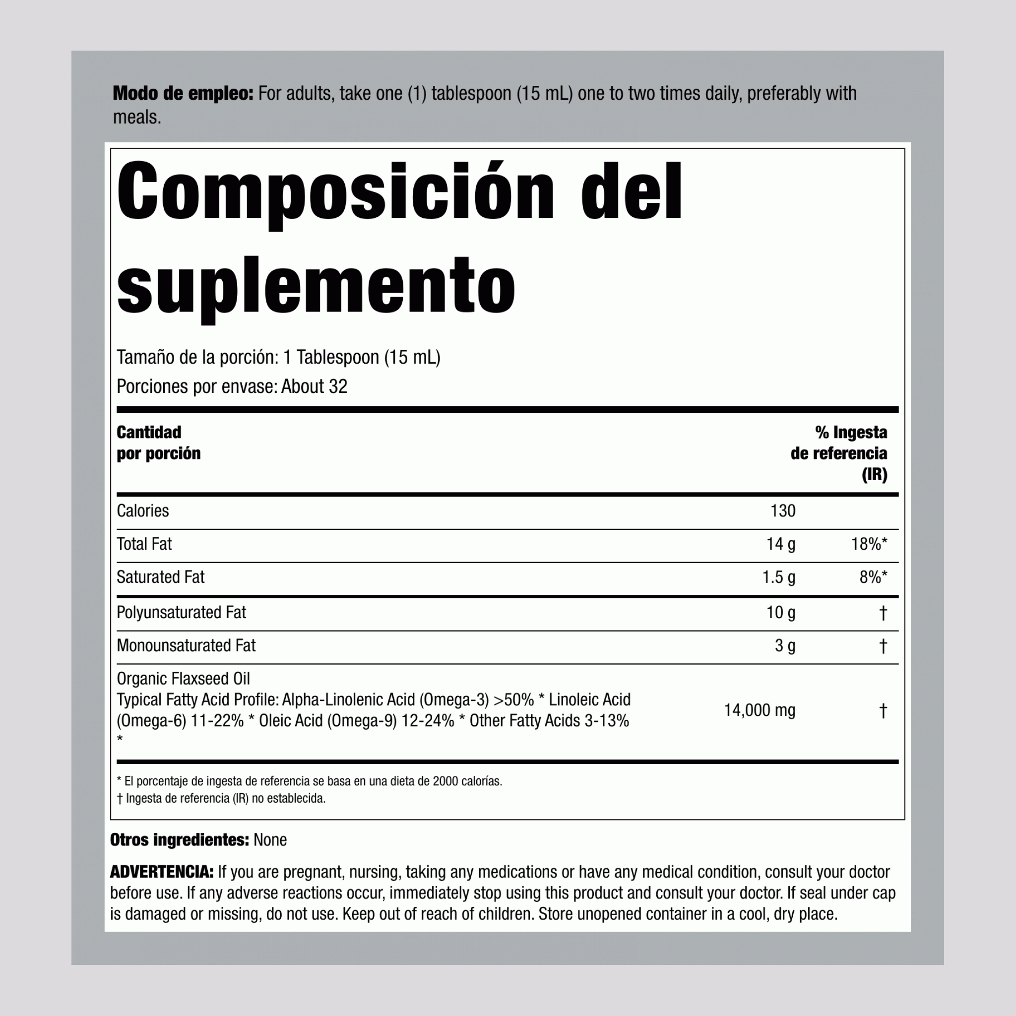 Total Omega 3-6-9 Vegano (Orgánico), Botella de 16 fl oz (473 mL)