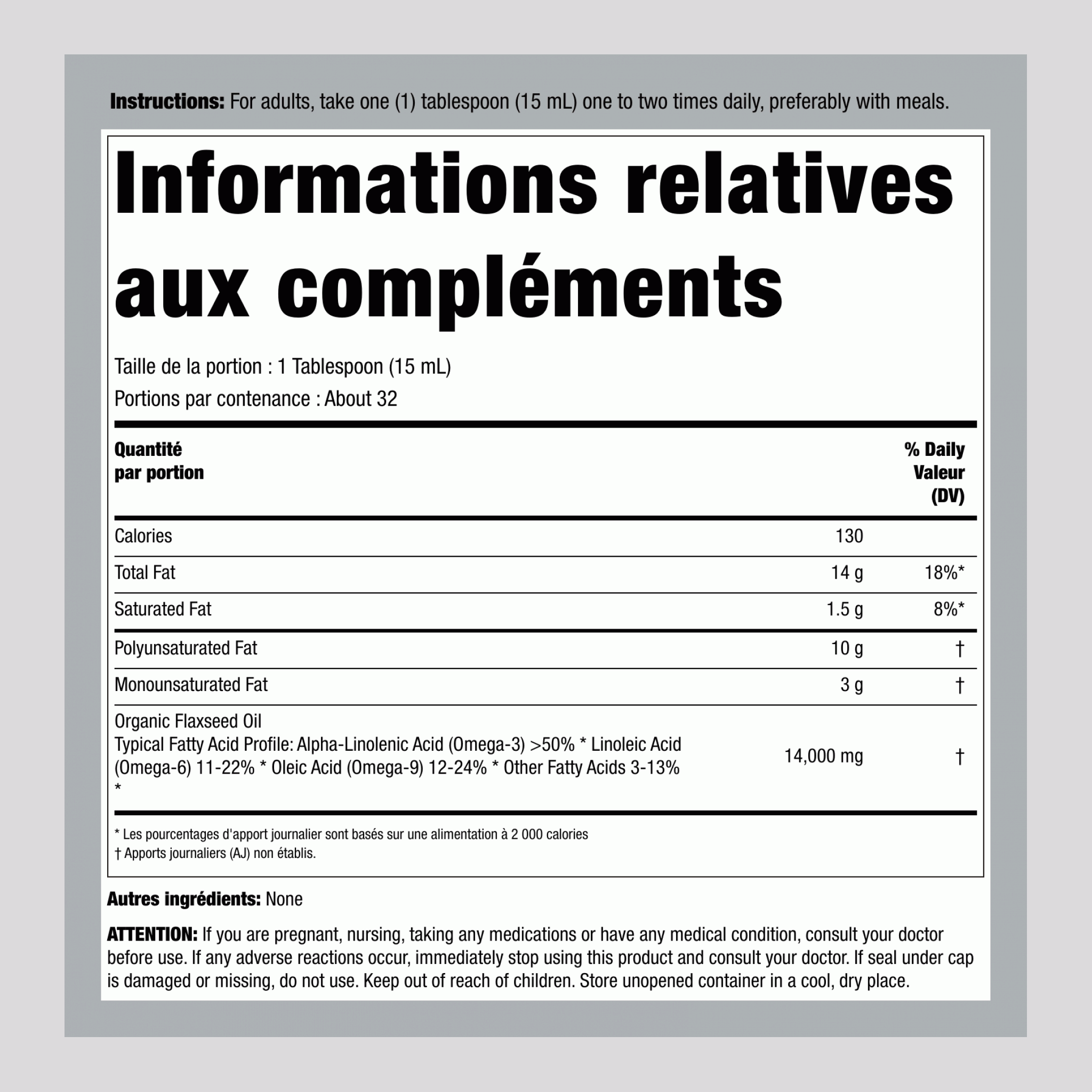 Oméga Total 3-6-9 Végétalien (Biologique), Bouteille de 16 fl oz (473 mL)