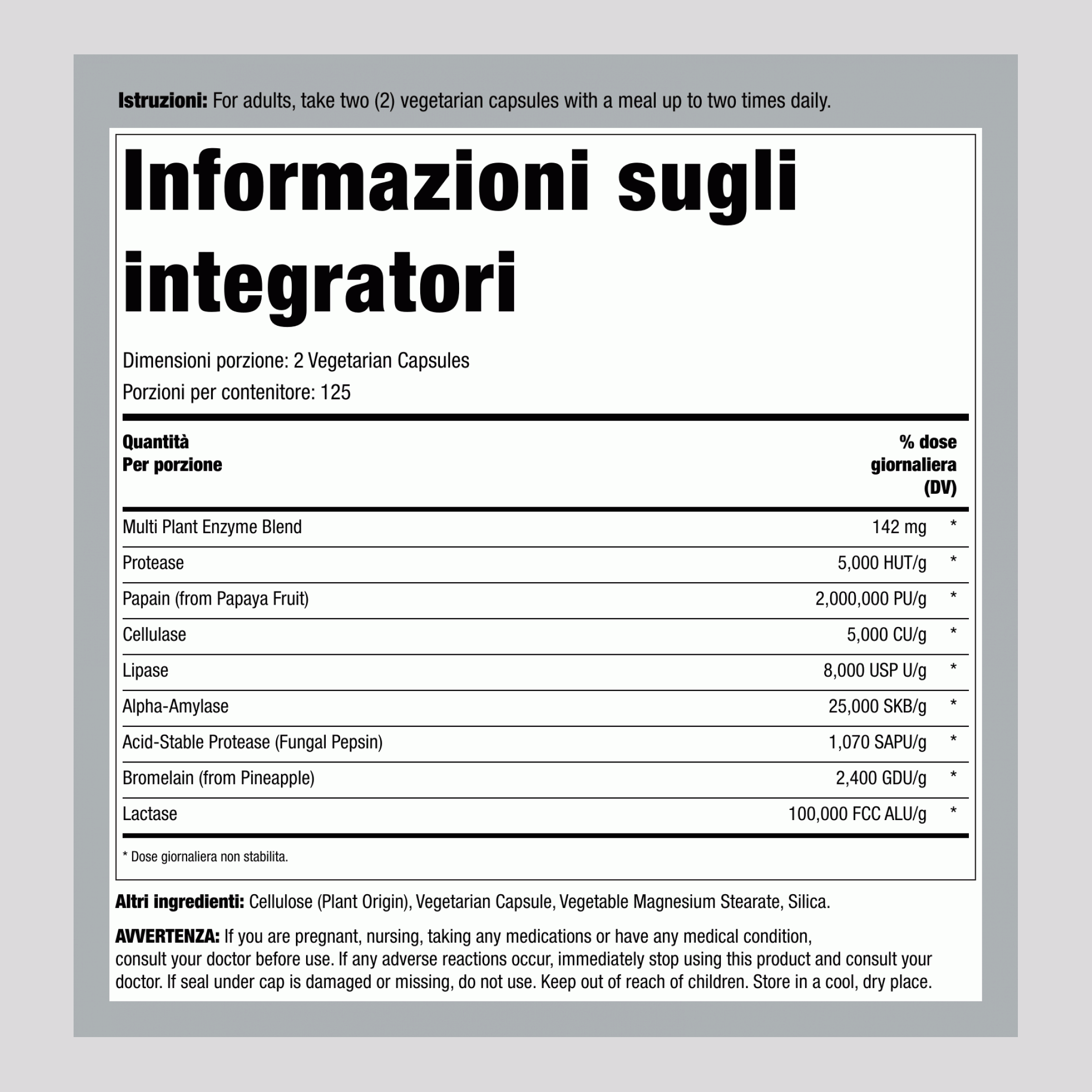 Enzimi Vegetali, 250 Capsule Vegetali