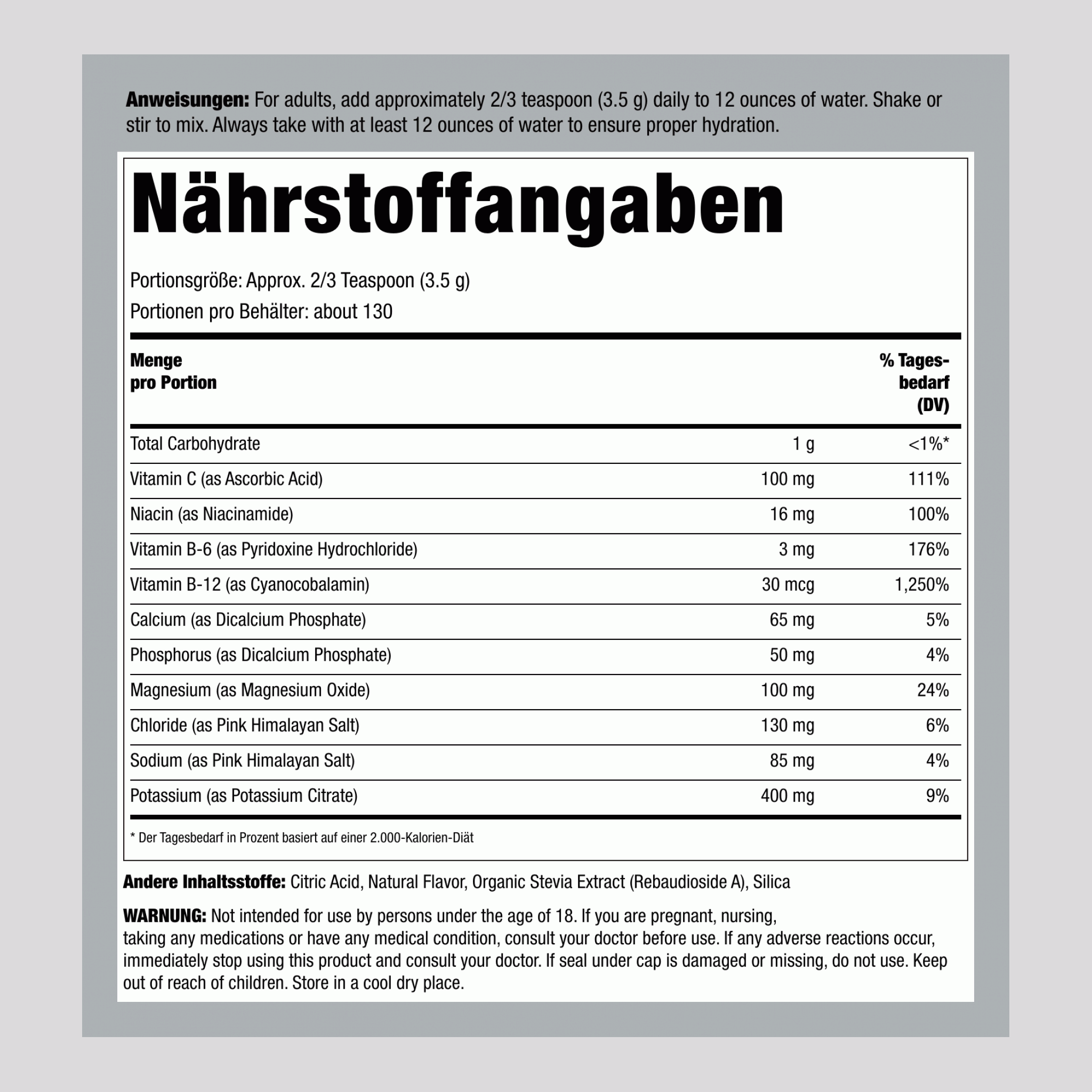 Elektrolyt Pulver (Zitrone), 16 oz (454 g) Flasche