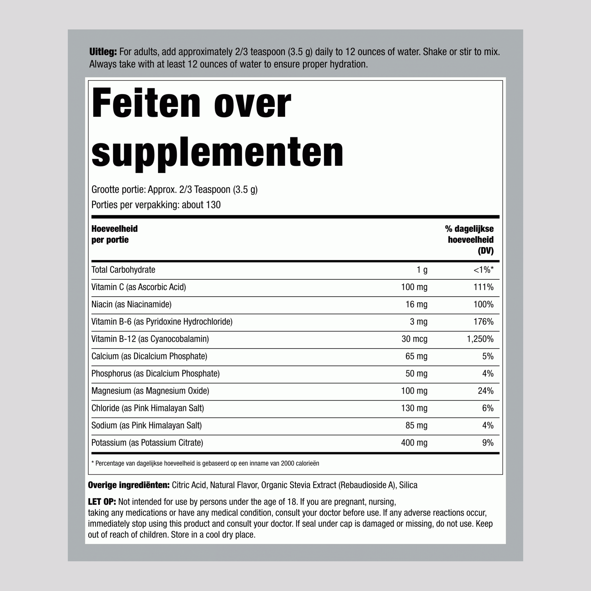 Elektrolytenpoeder (Citroen), 16 oz (454 g) Fles