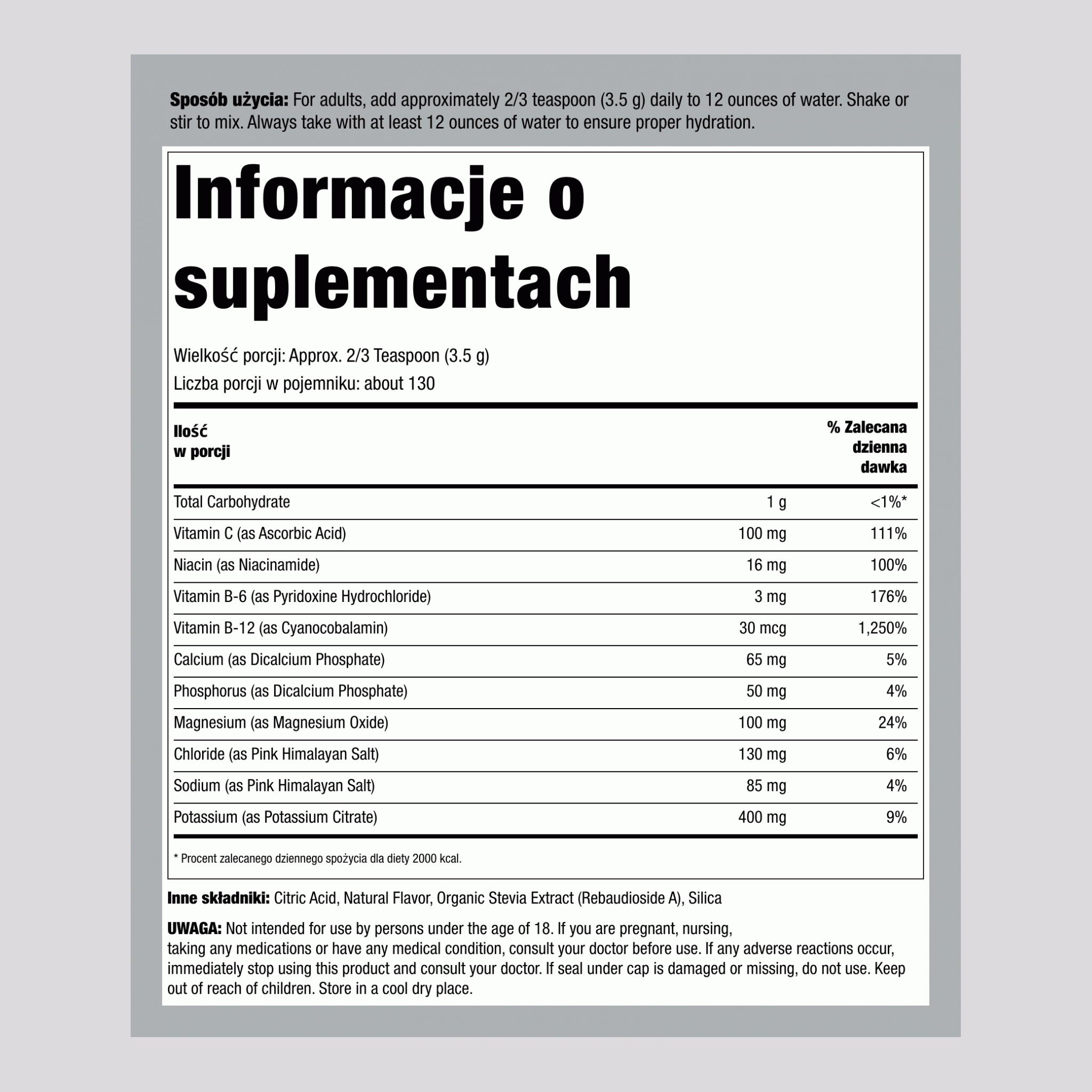 Proszek elektrolitowy (cytrynowy), 16 oz (454 g) butelka