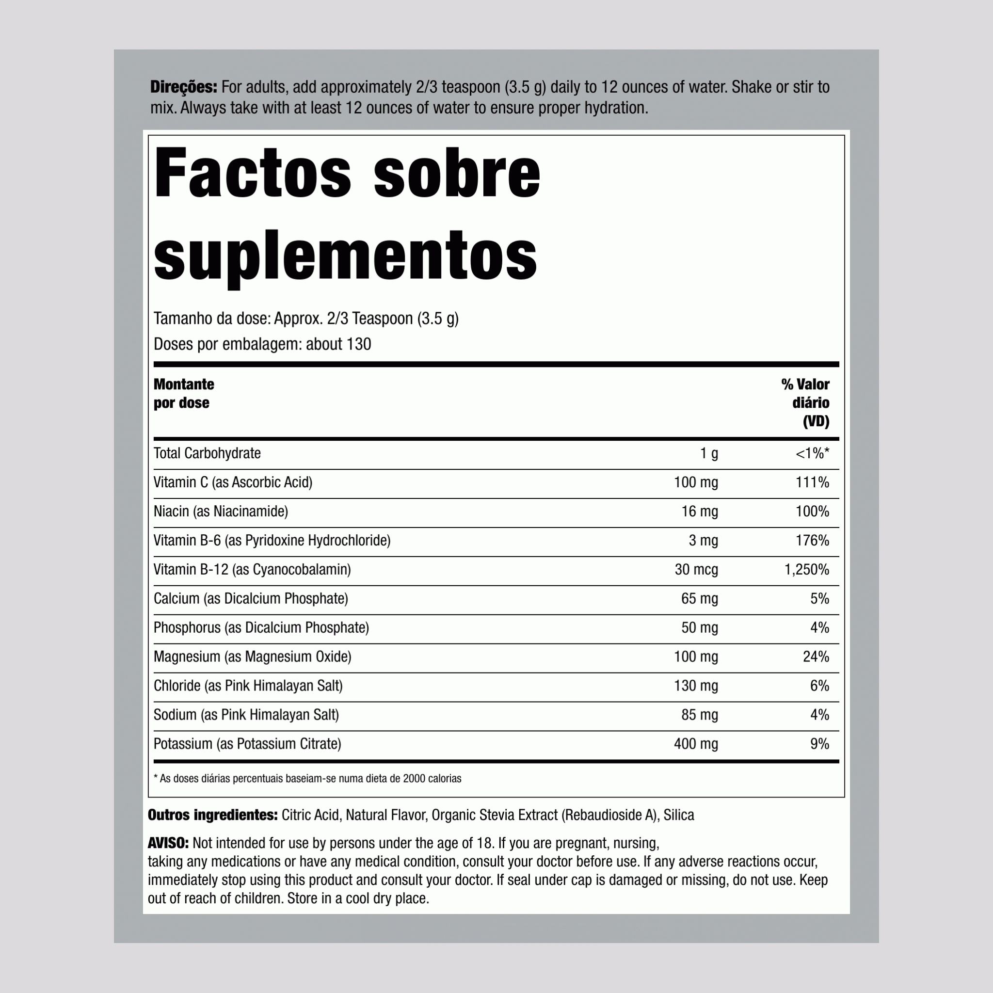 Pó de Eletrólitos (Limão), Frasco de 454 g (16 oz)