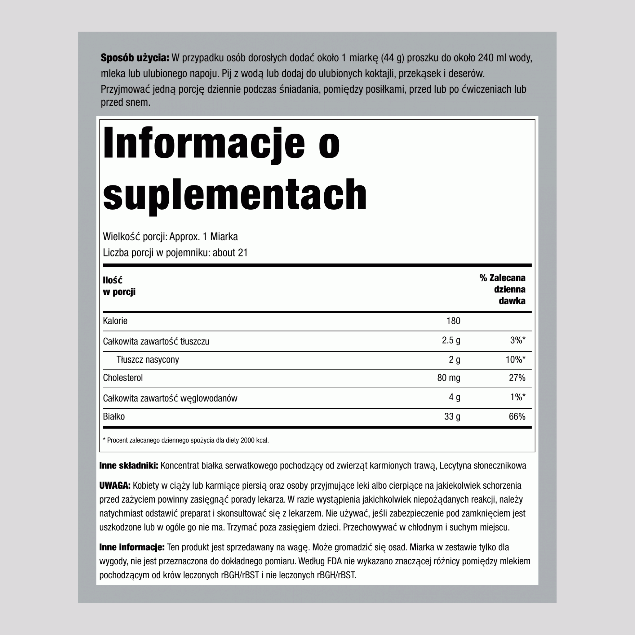 Białko Serwatkowe z Wolnego Wypasu (Niesmakowe i Bez Słodziku), Butelka 2 lb (907 g)
