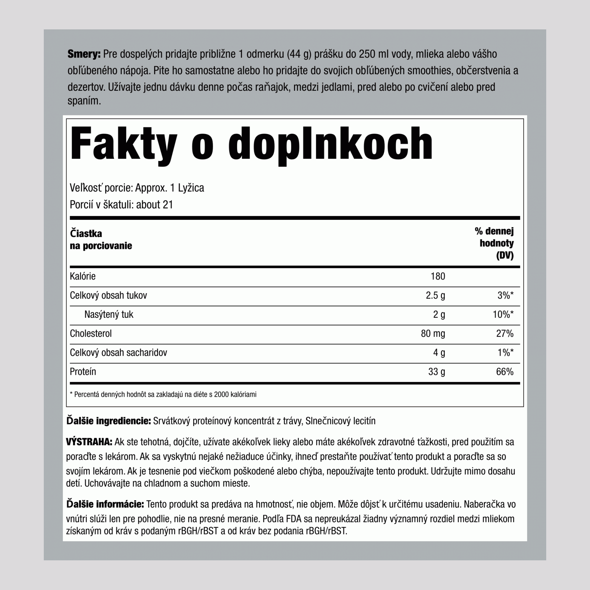 Srvátkový proteín z trávy (neochutený a nesladený), 2 lb (907 g) fľaša