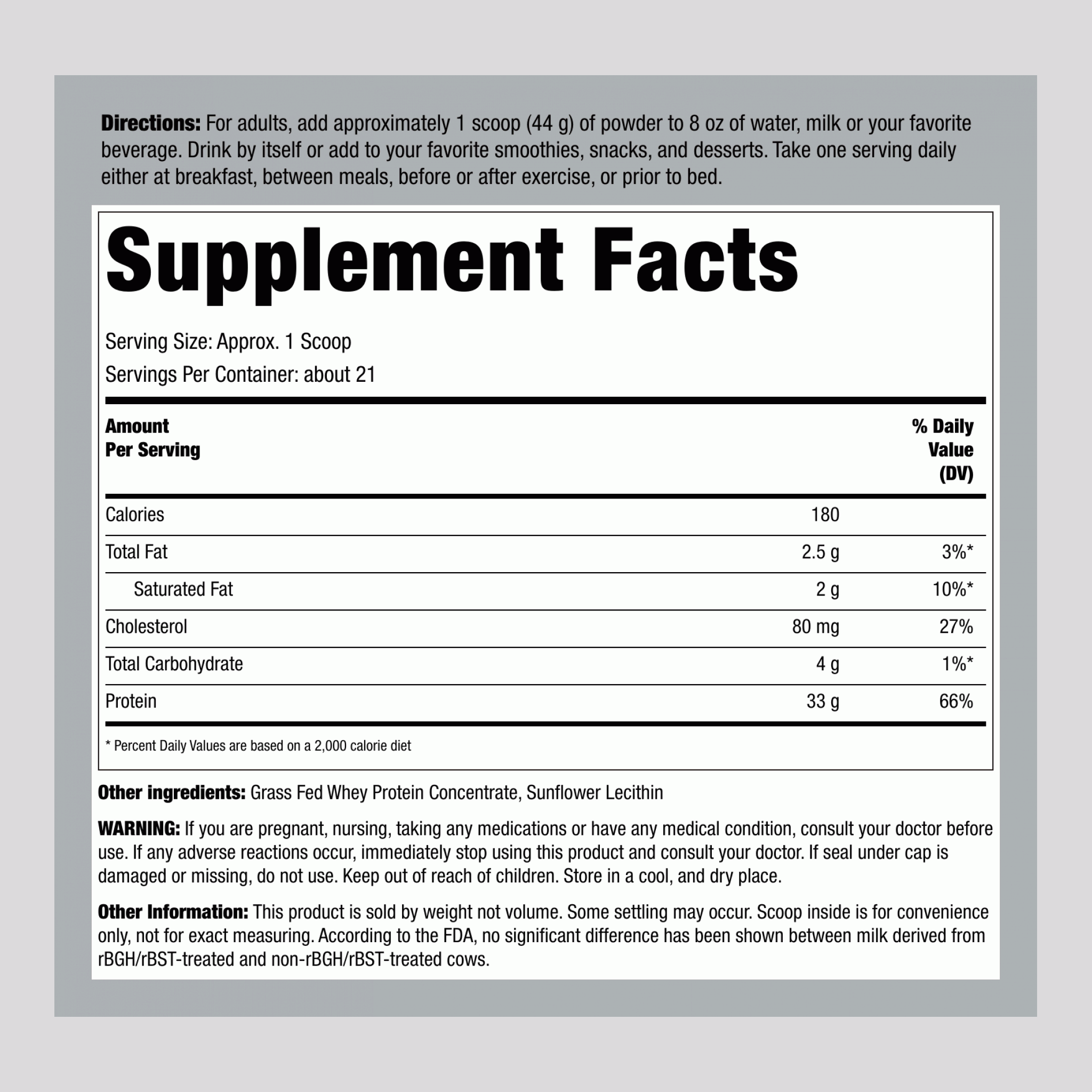 GrassFed Whey Protein (Unflavored & Unsweetened), 5 lbs (2.26 kg) Bottle
