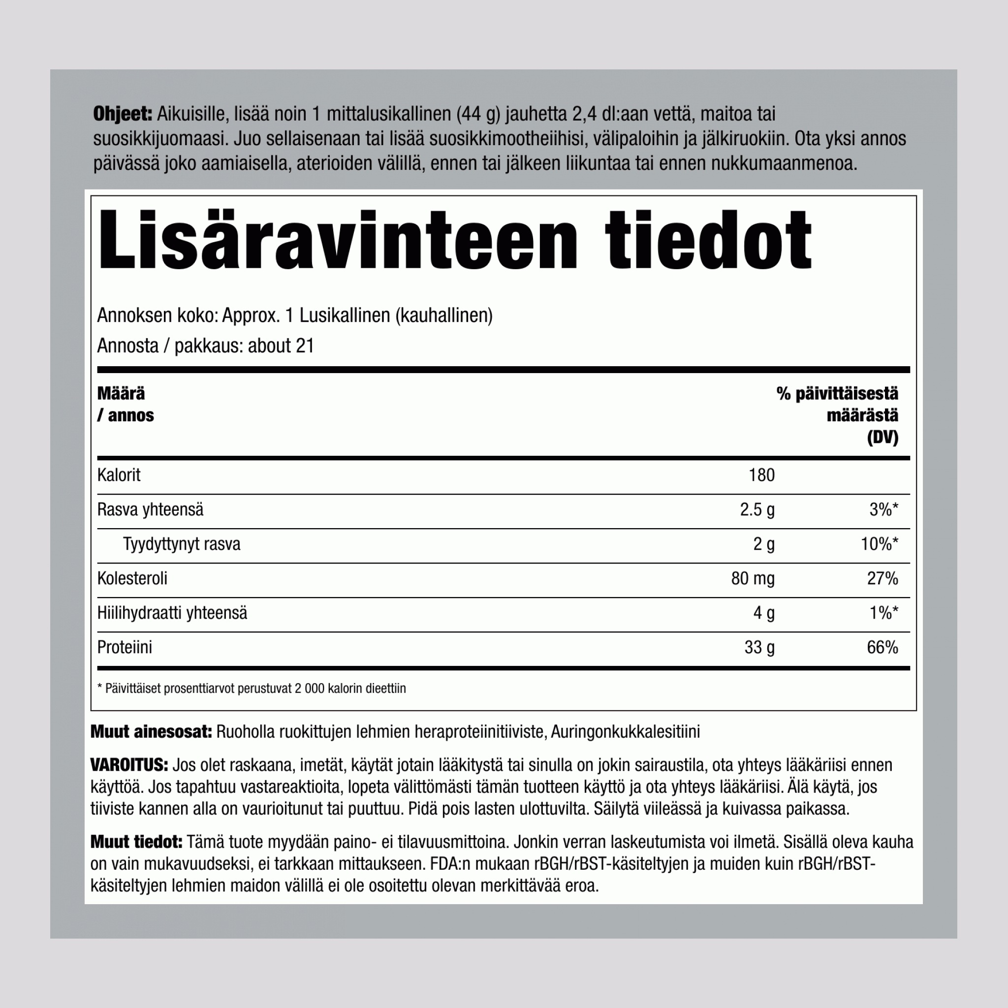Ruoholla Ruokittu Heraproteiini (Maku- ja Makeuttamaton), 5 paunaa (2,26 kg) Pullo