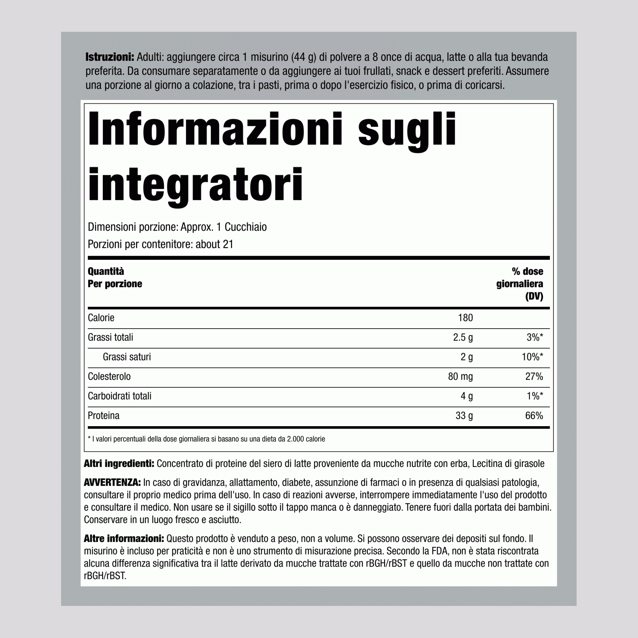 Proteine del Siero di Latte Alimentato con Erba (Non Aromatizzato e Non Dolcificato), Bottiglia da 5 lbs (2,26 kg)