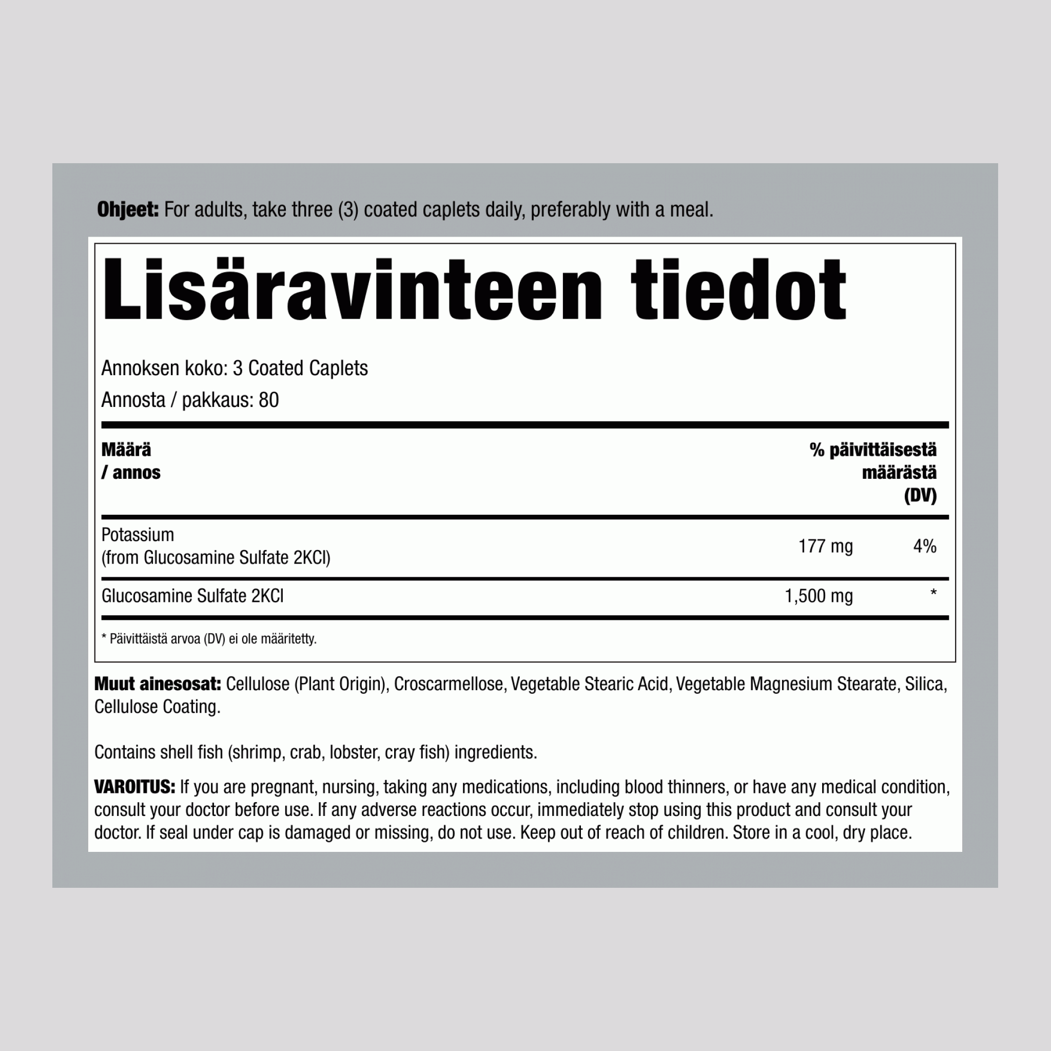 Glukosamiinisulfaatti kaliumilla, 1500 mg (annosta kohden), 240 päällystettyä tablettia