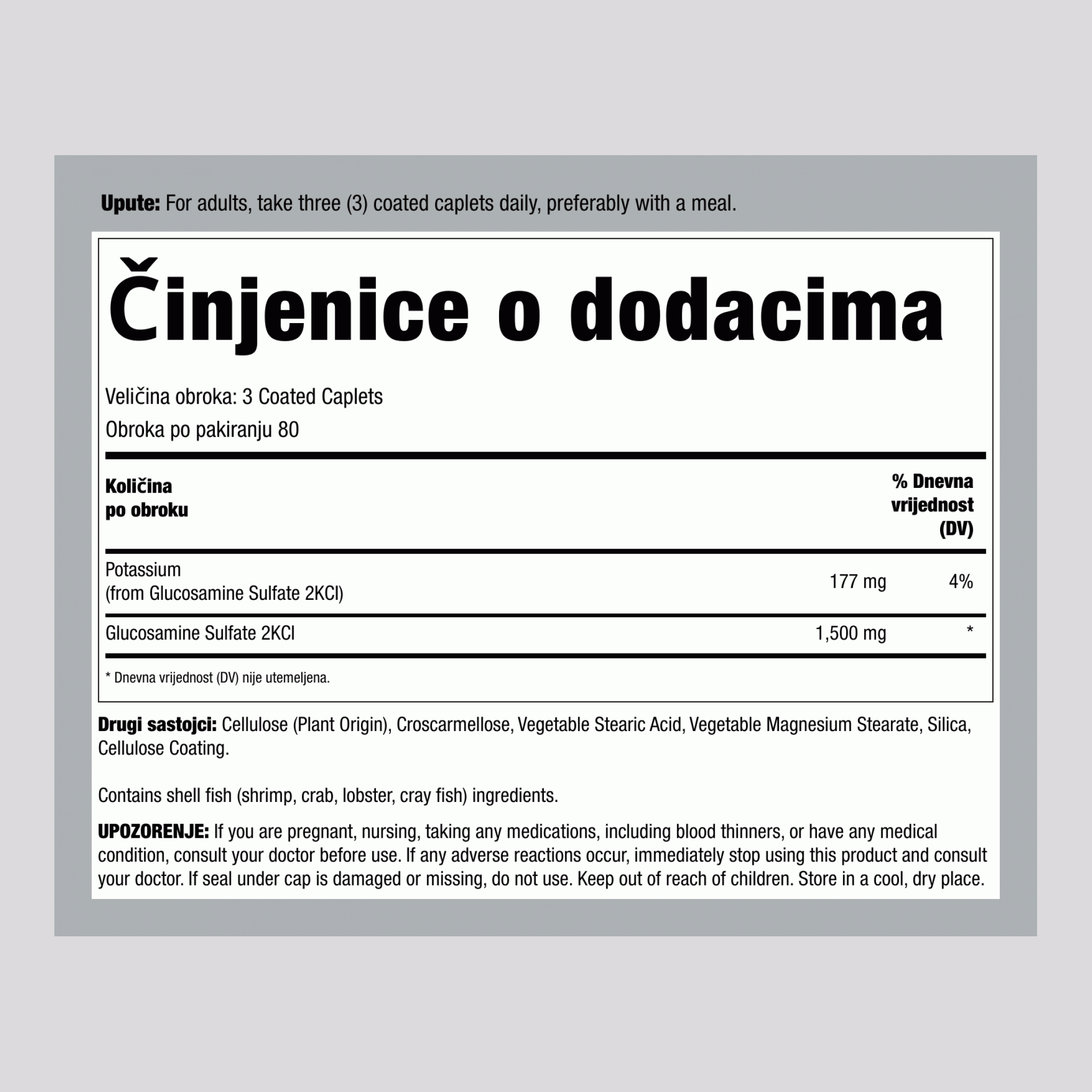 Glukozamin sulfat s kalijem, 1500 mg (po porciji), 240 obloženih tableta