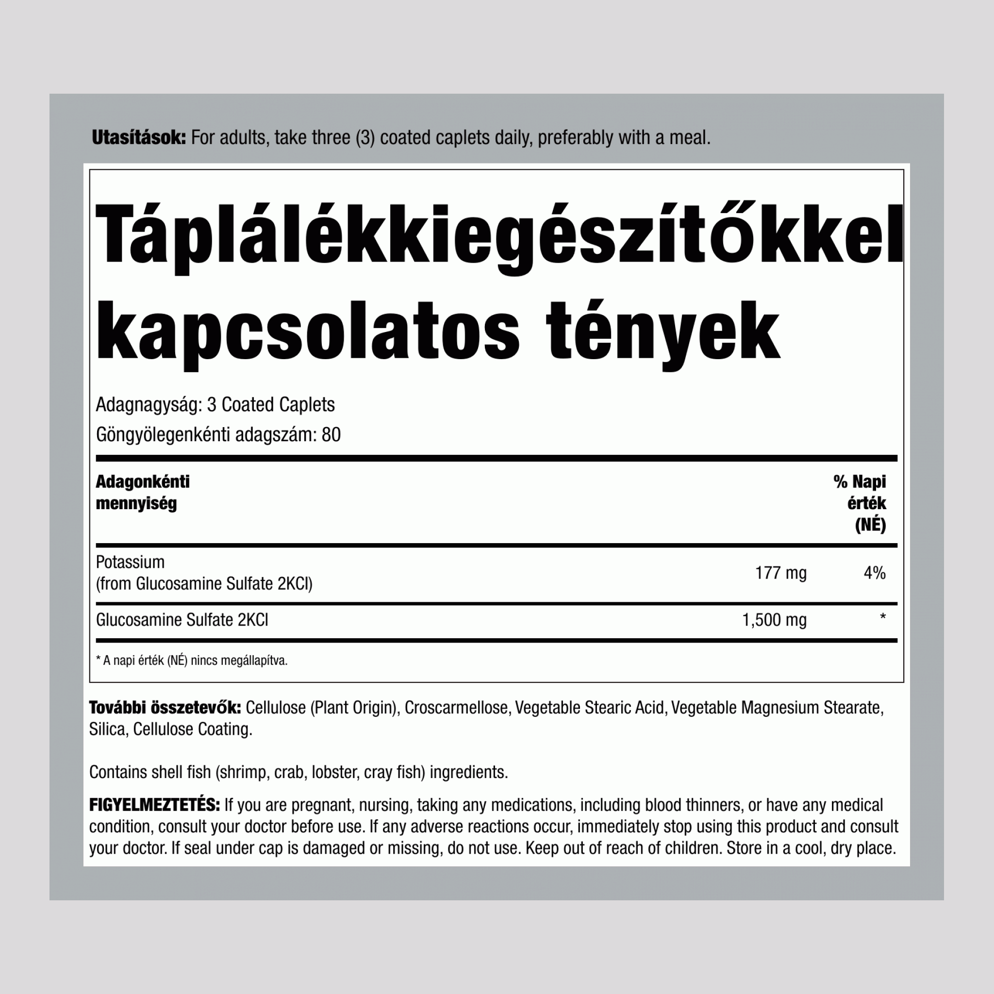 Glükozamin-szulfát káliummal, 1500 mg (adagonként), 240 bevont tabletta