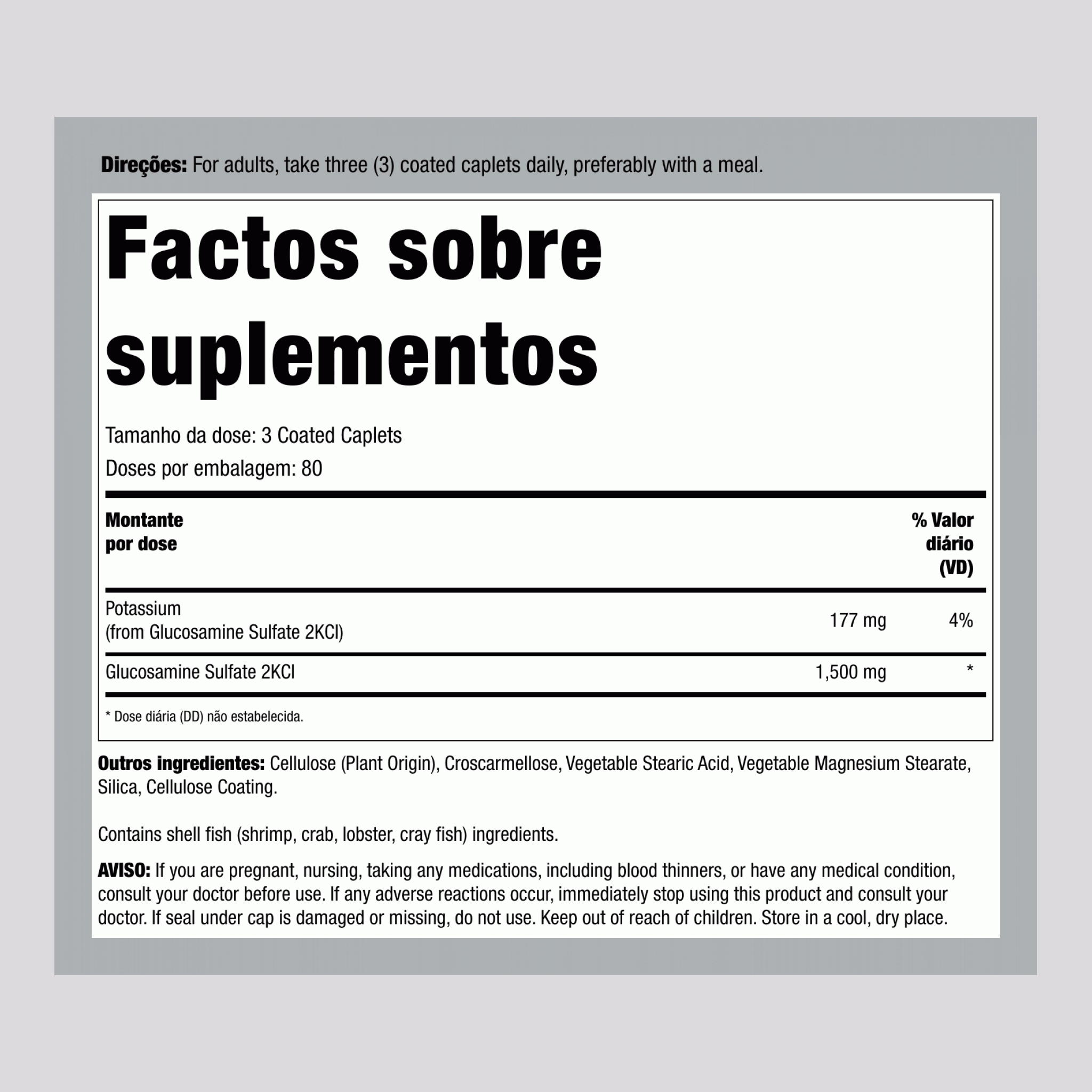 Sulfato de Glucosamina com Potássio, 1500 mg (por porção), 240 Comprimidos Revestidos
