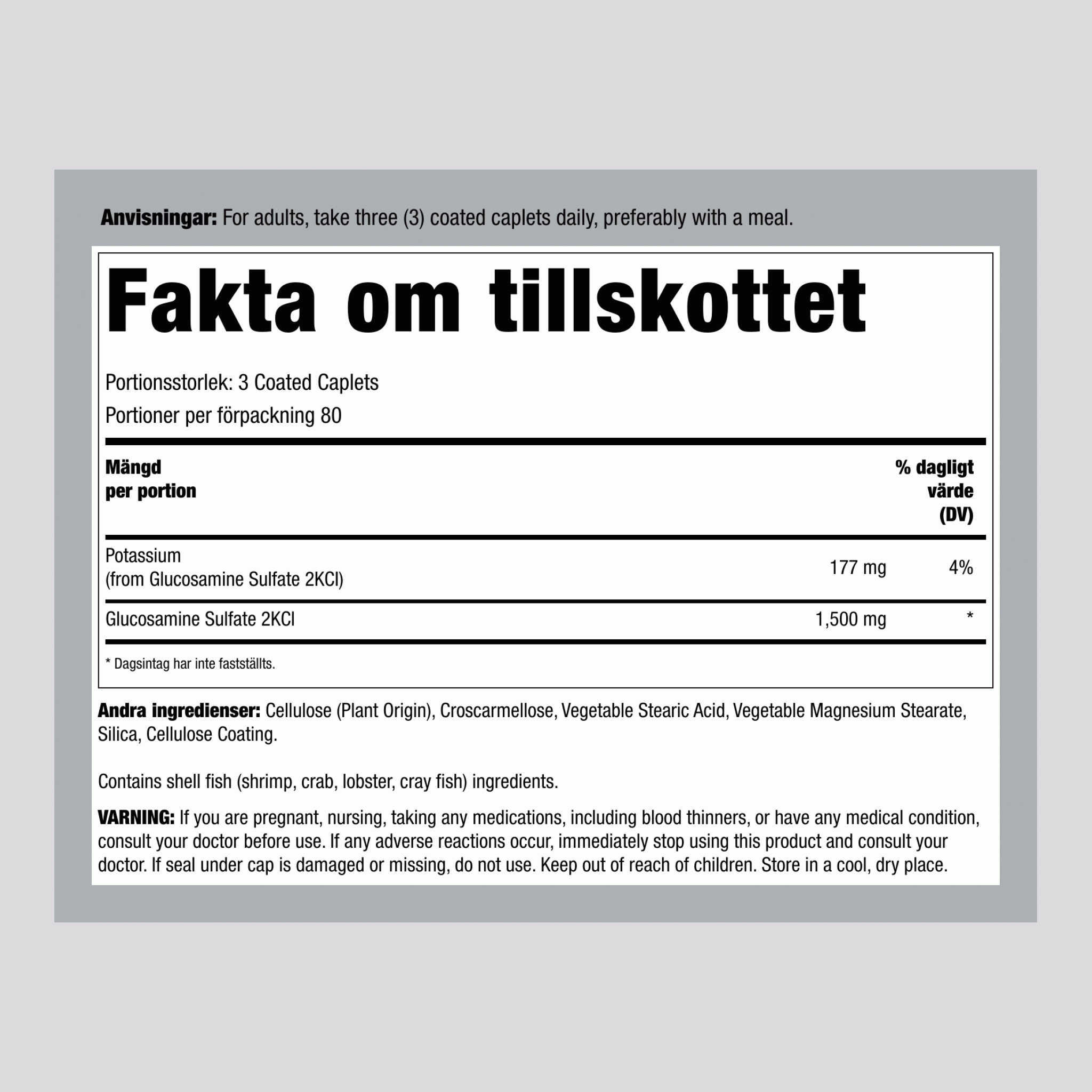 Glukosaminsulfat med Kalium, 1500 mg (per portion), 240 Dragerade Tabletter