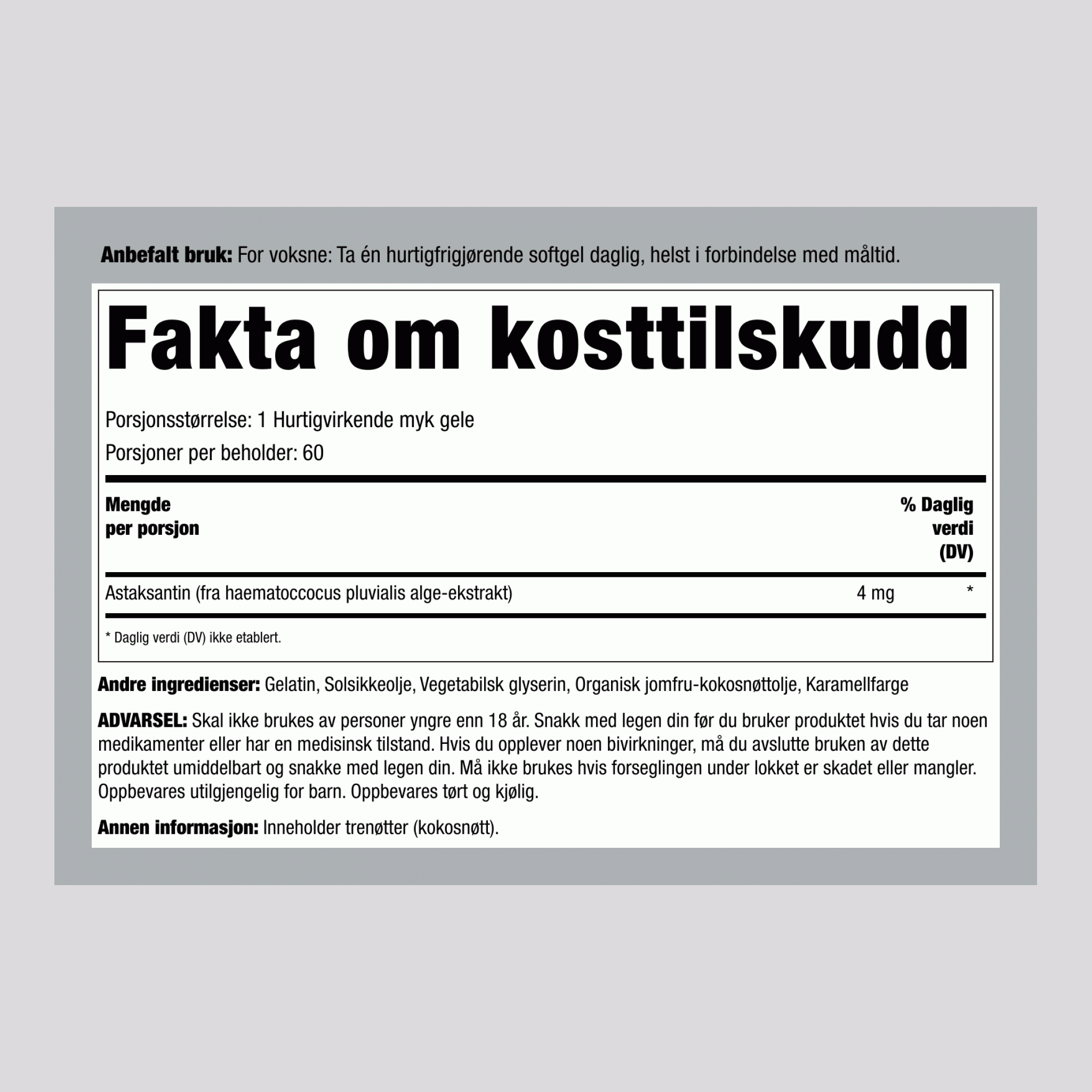 Astaxanthin med Kokosolje, 4 mg, 150 Myke Gelkapsler