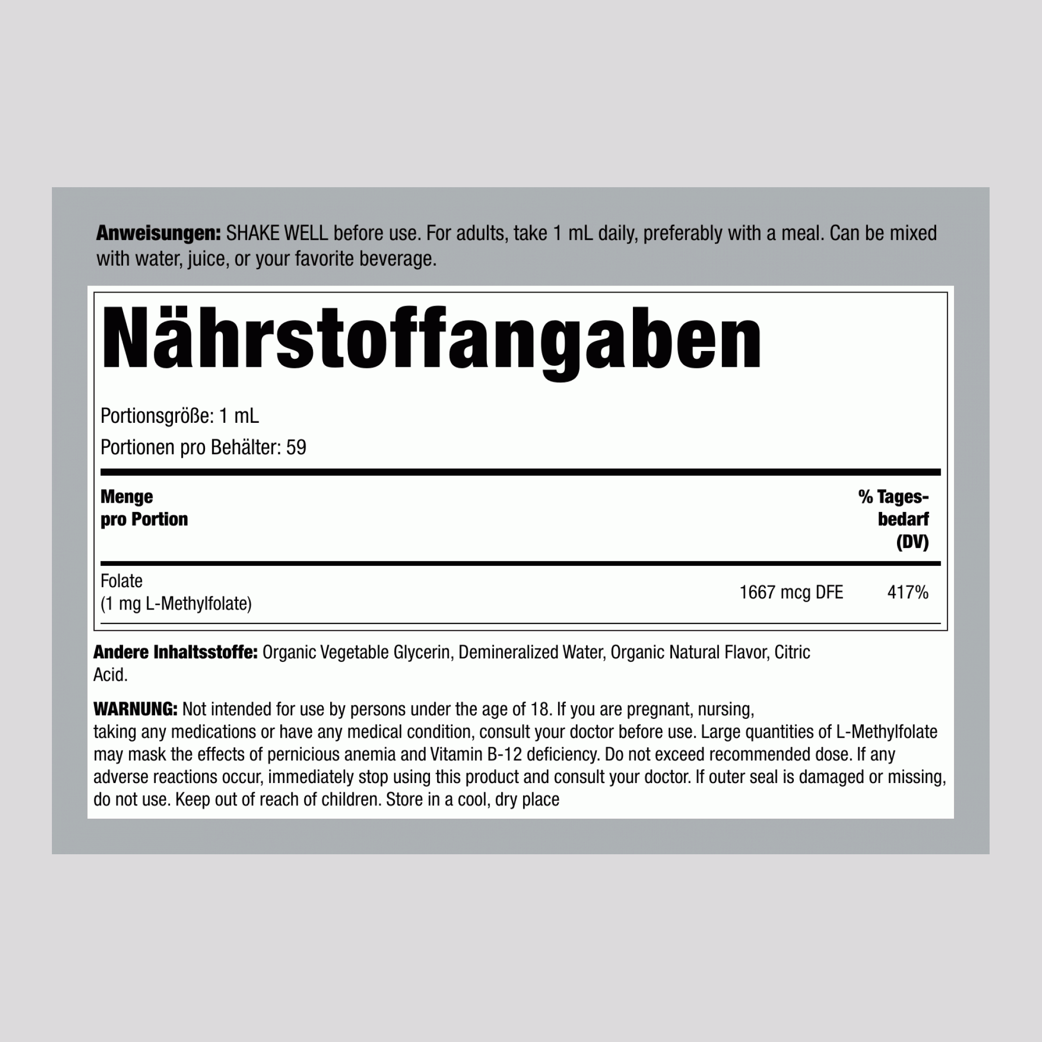 L-Methylfolat, 59 ml (2 fl oz) Tropfflasche