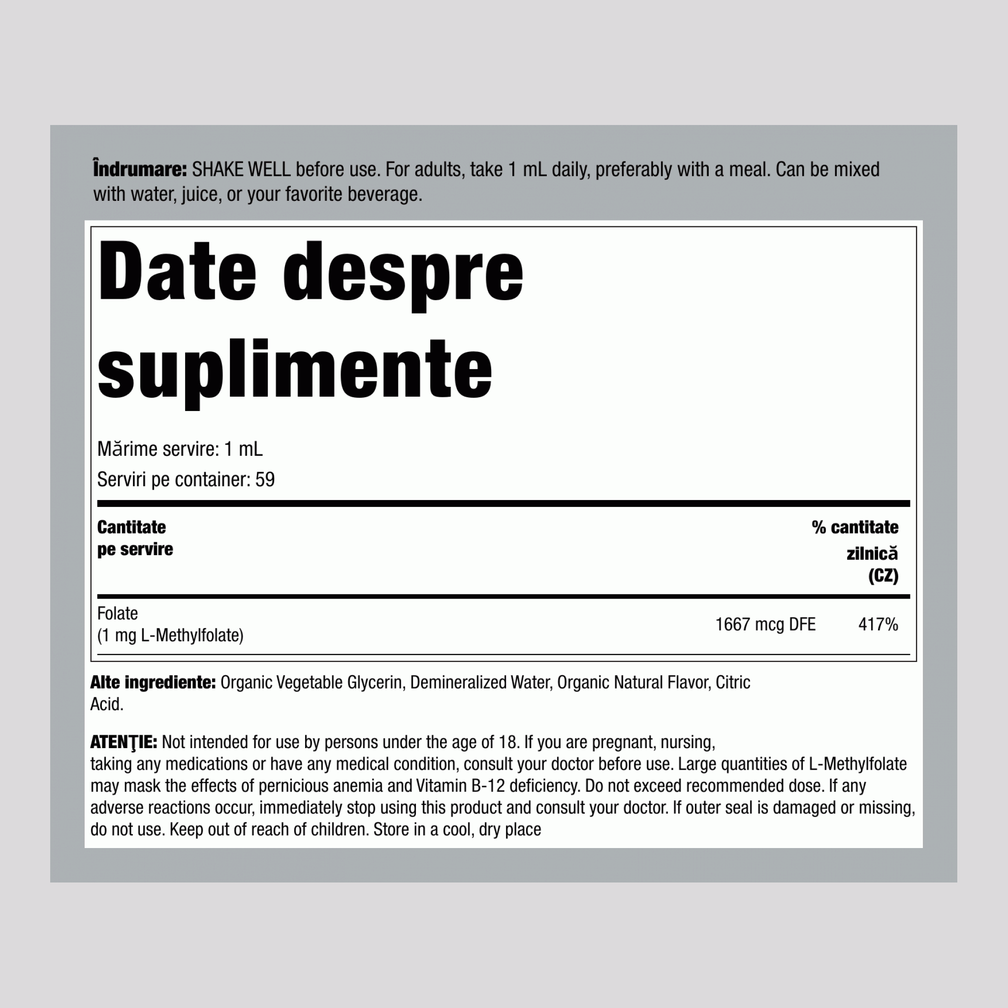 L-Metilfolat, 2 fl oz (59 mL) Sticluță cu picurător