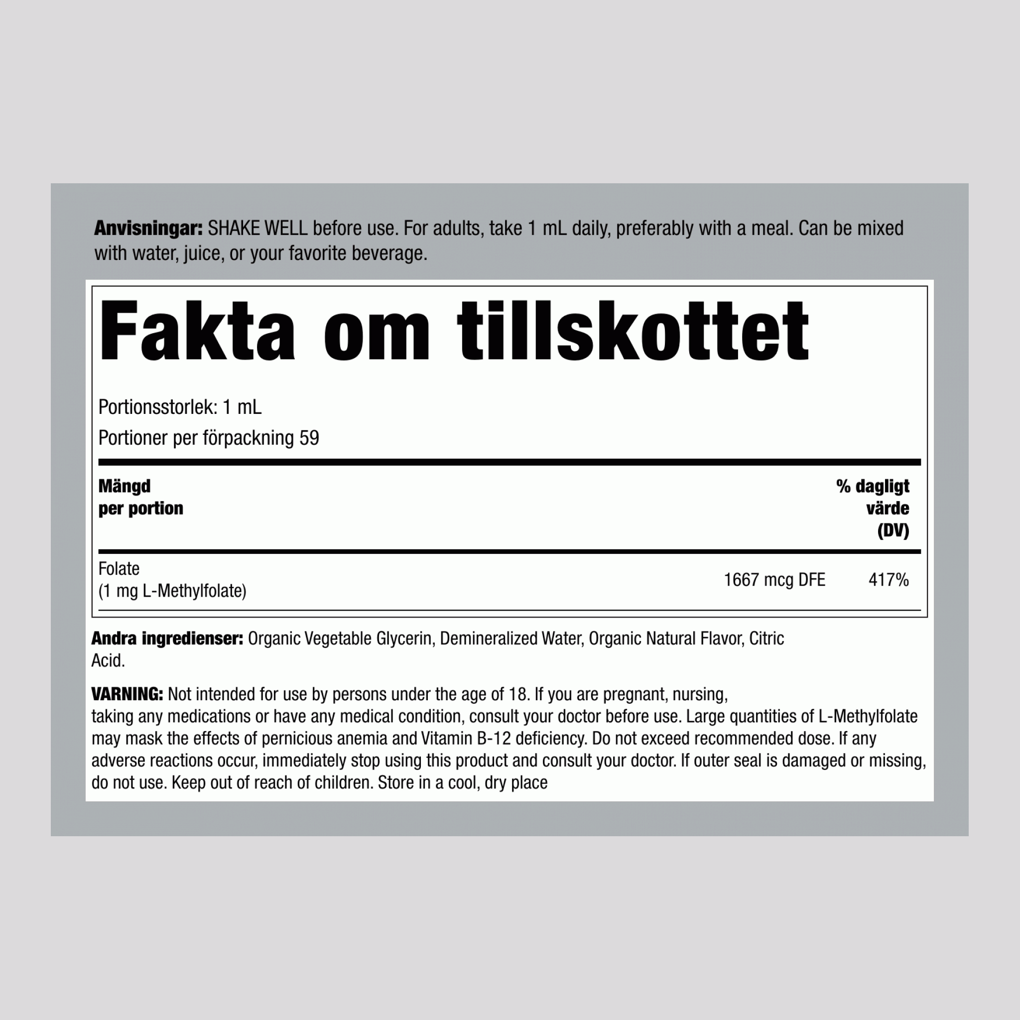 L-Metylfolat, 59 ml Droppflaska