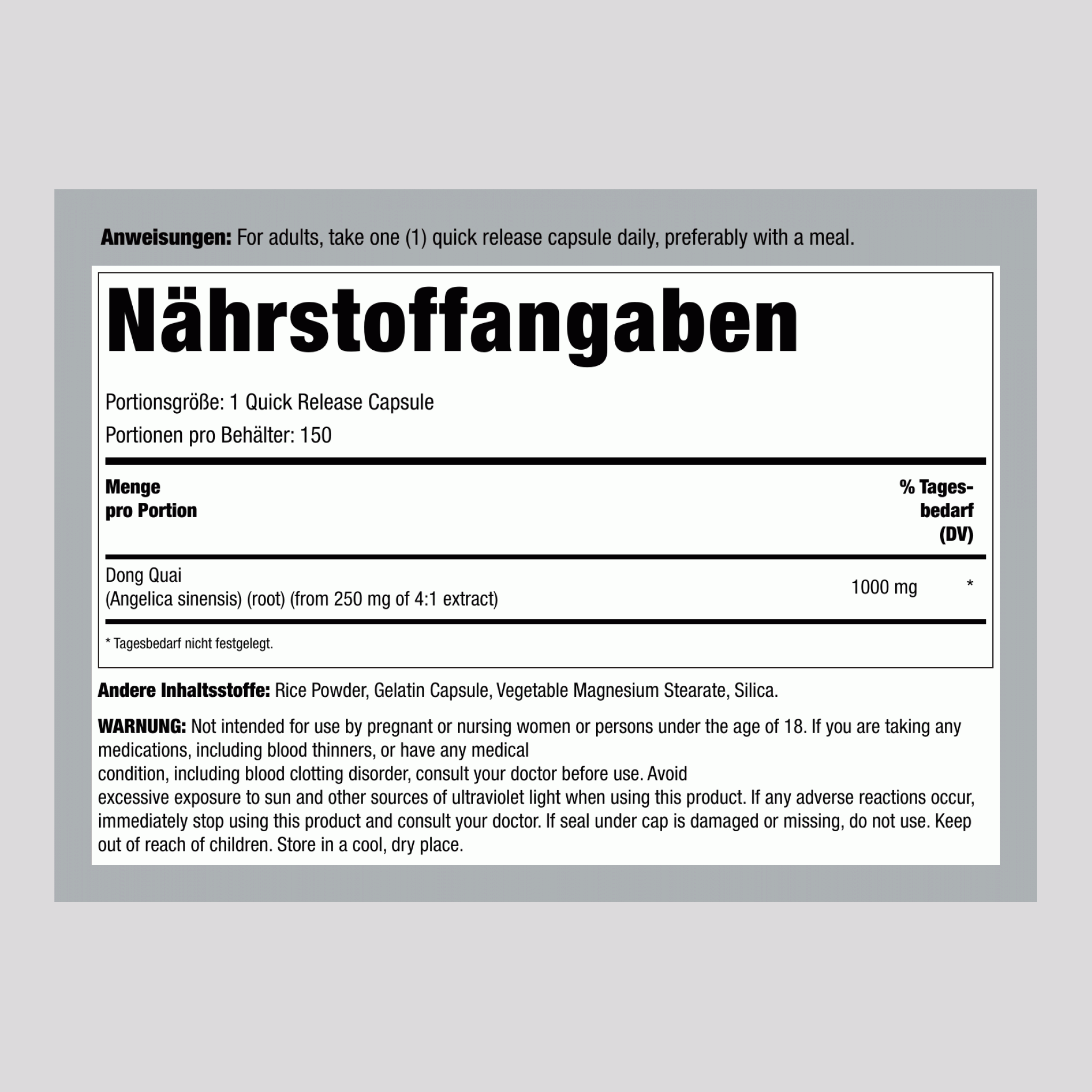 Dong Quai, 1000 mg, 150 Kapseln zur schnellen Freisetzung