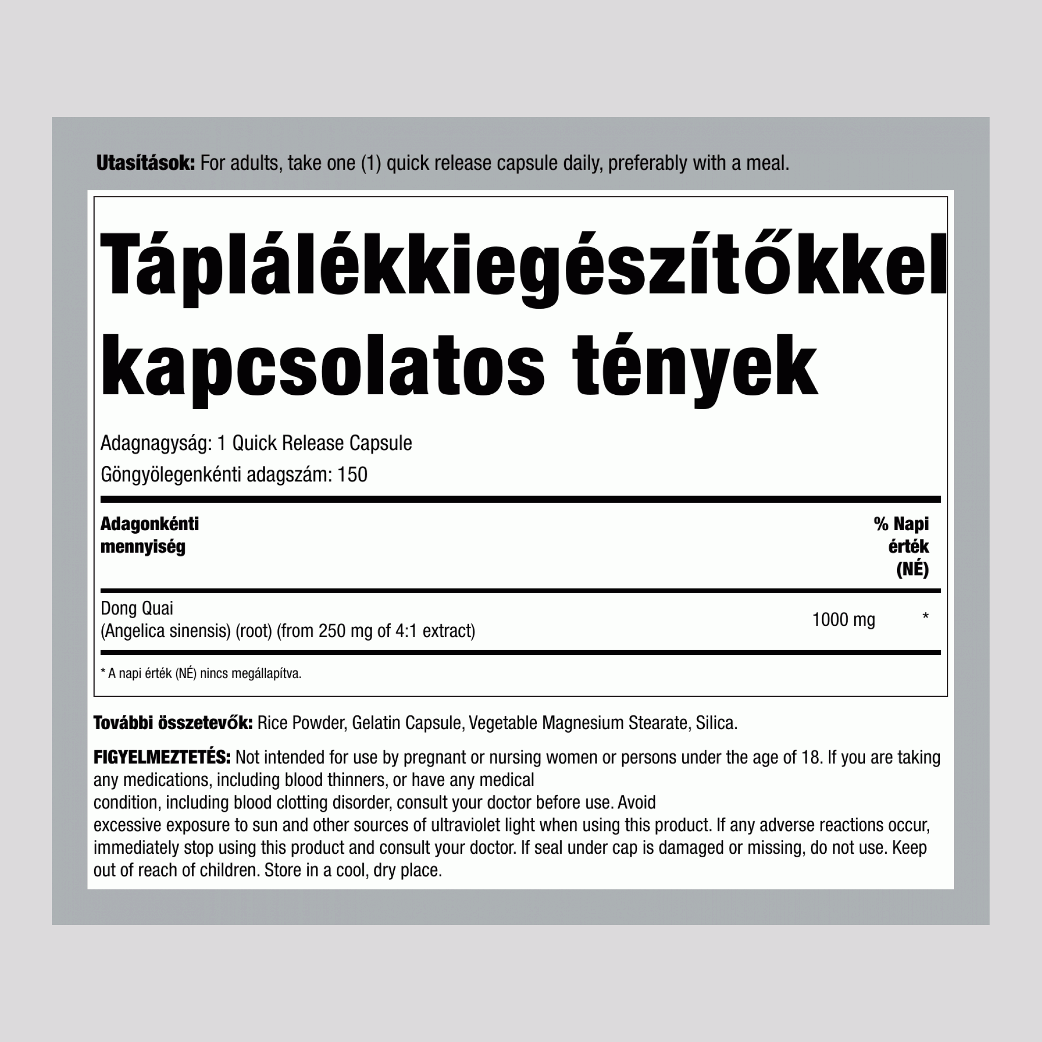 Dong Quai, 1000 mg, 150 gyorsan oldódó kapszula