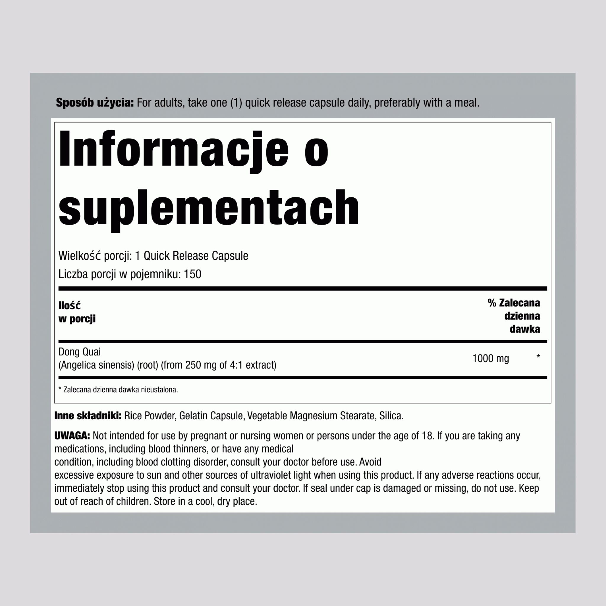 Dong Quai, 1000 mg, 150 kapsułek o szybkim uwalnianiu