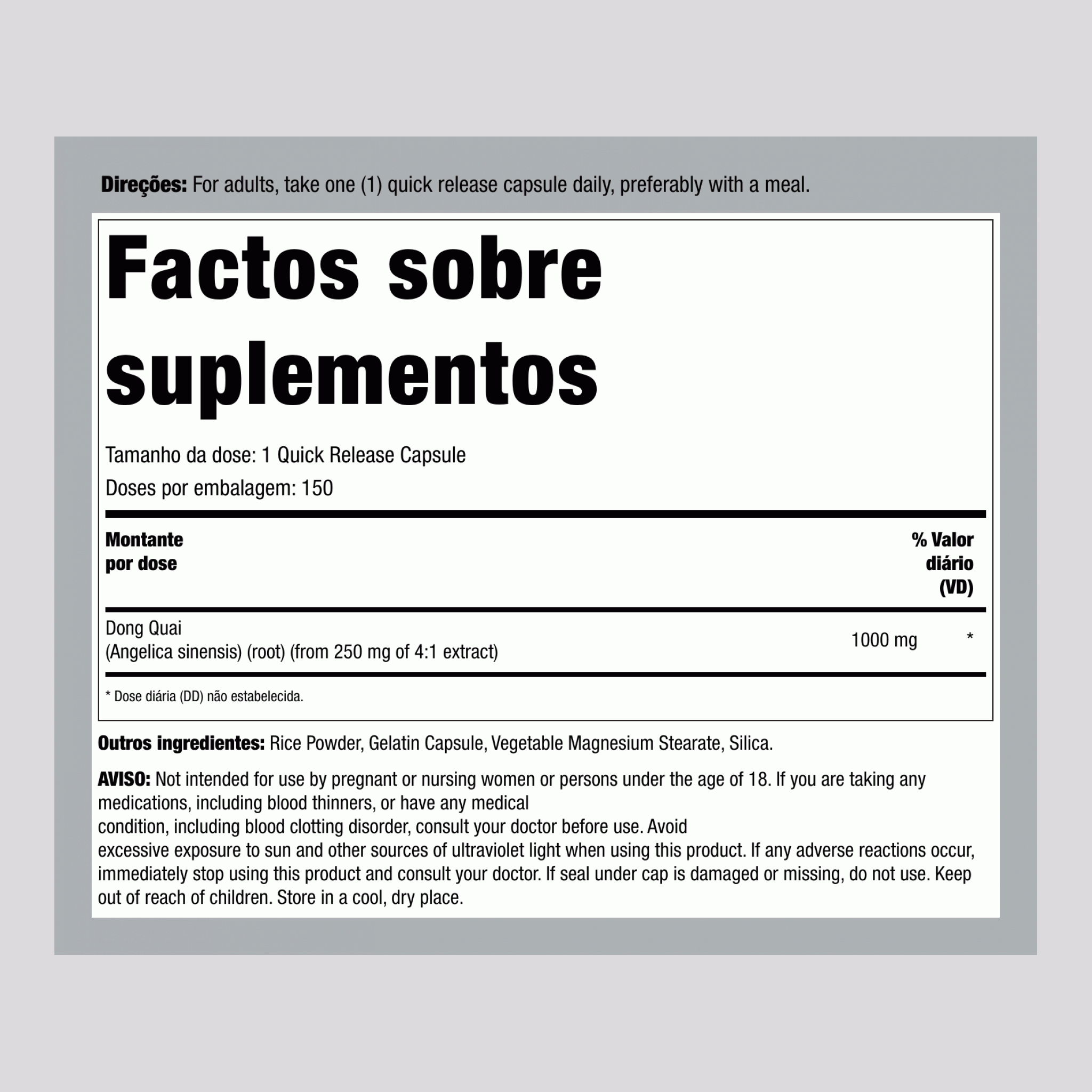 Dong Quai, 1000 mg, 150 Cápsulas de Liberação Rápida