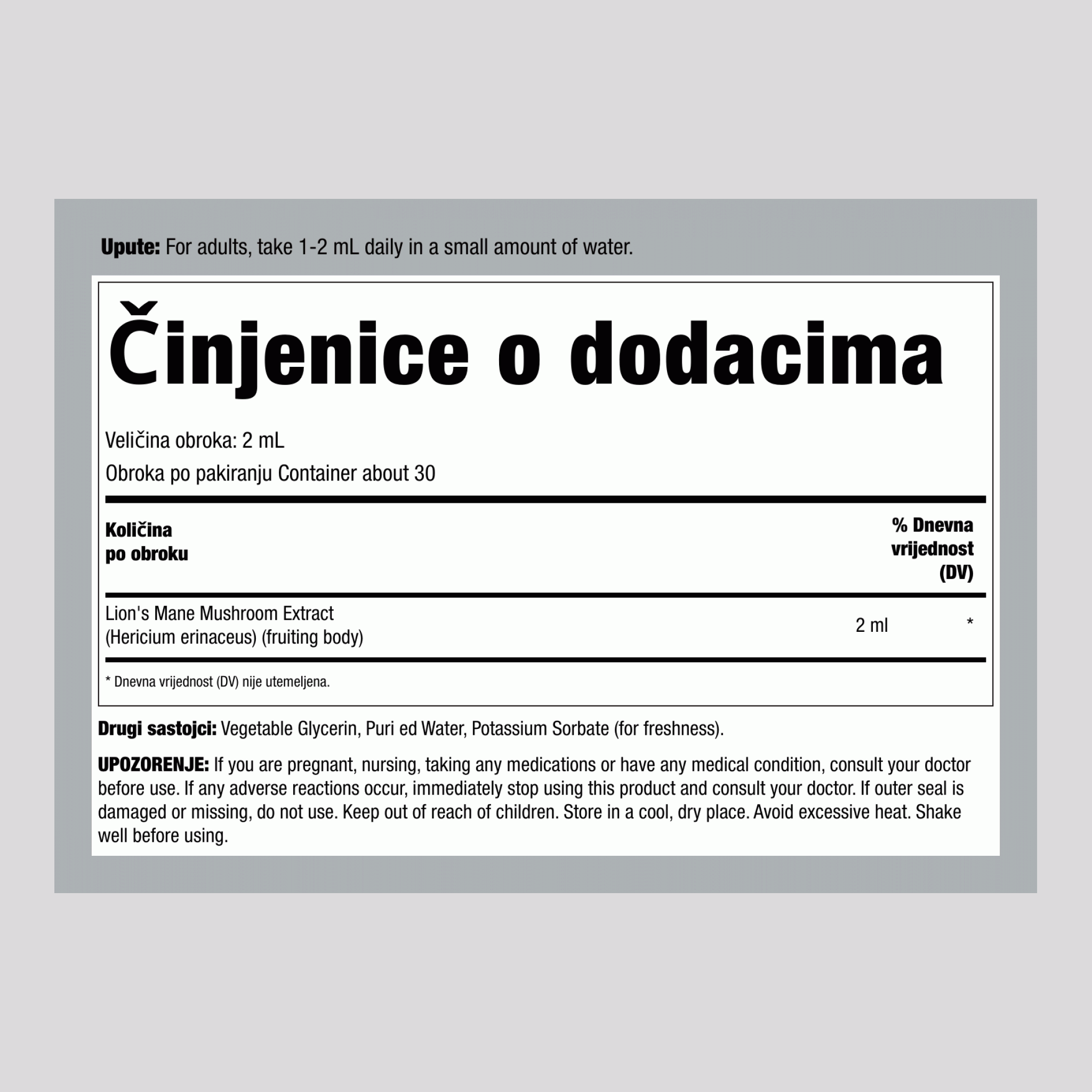 Lion's Mane Tekući Ekstrakt, 59 mL Bočica s Pipetom