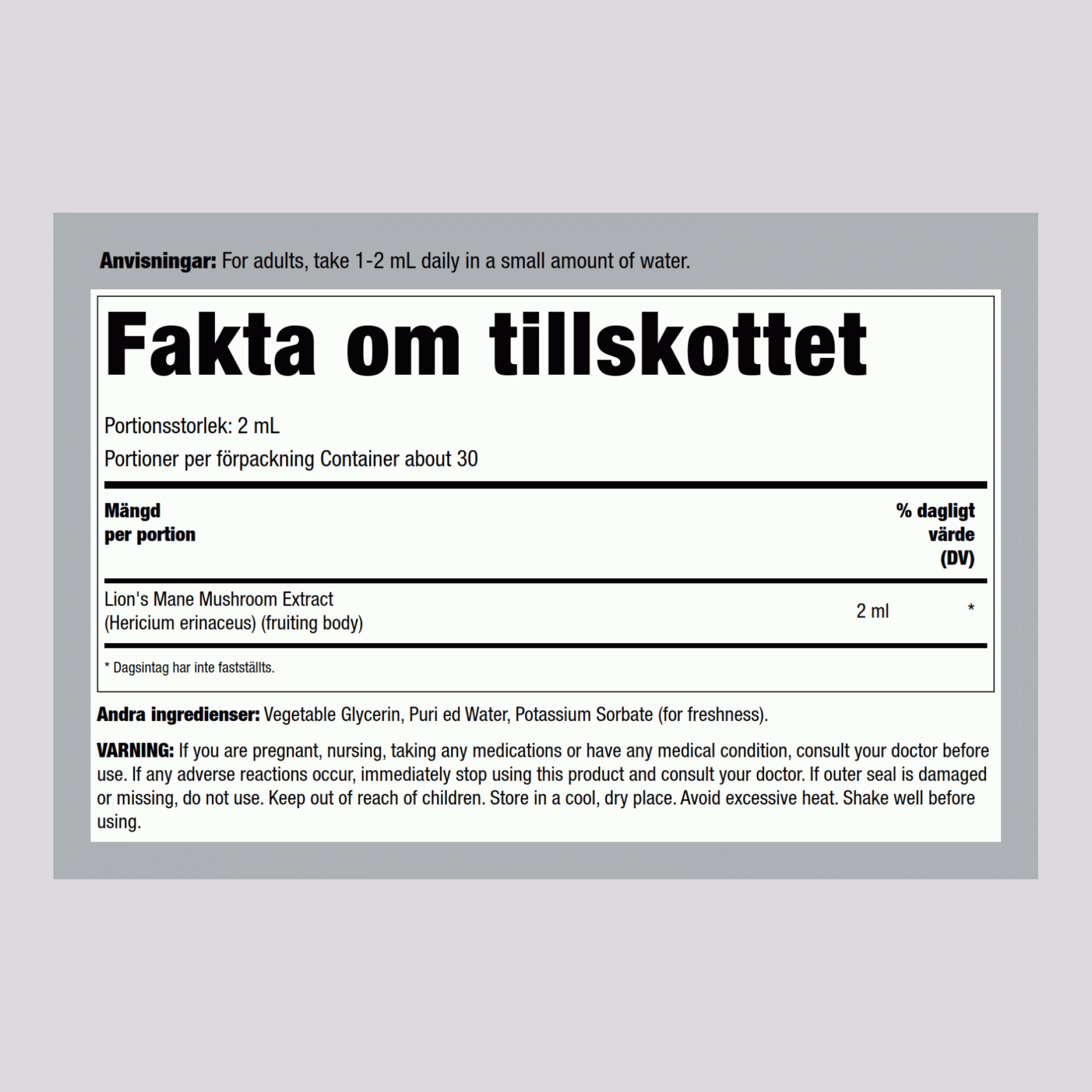 Lion's Mane Flytande Extrakt, 59 mL Droppflaska