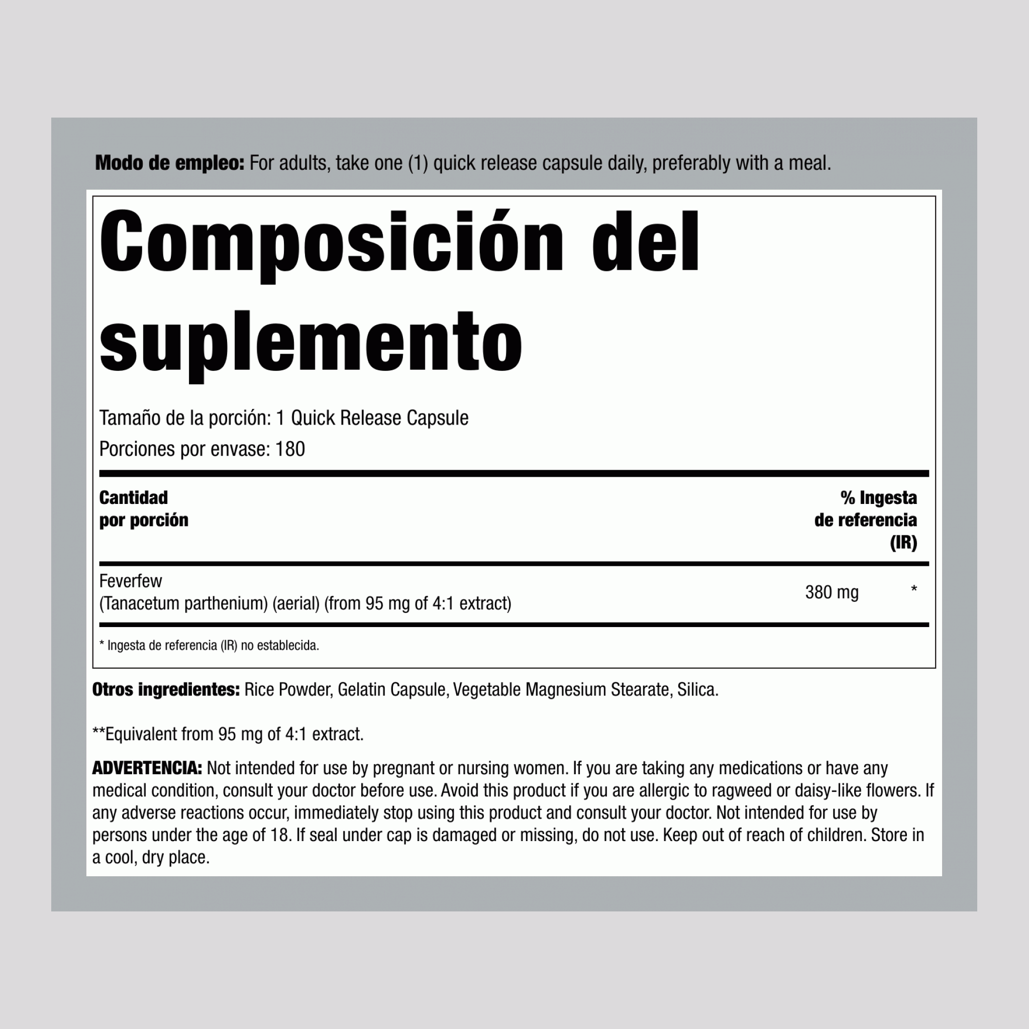 Milenrama, 380 mg, 180 Cápsulas de Liberación Rápida