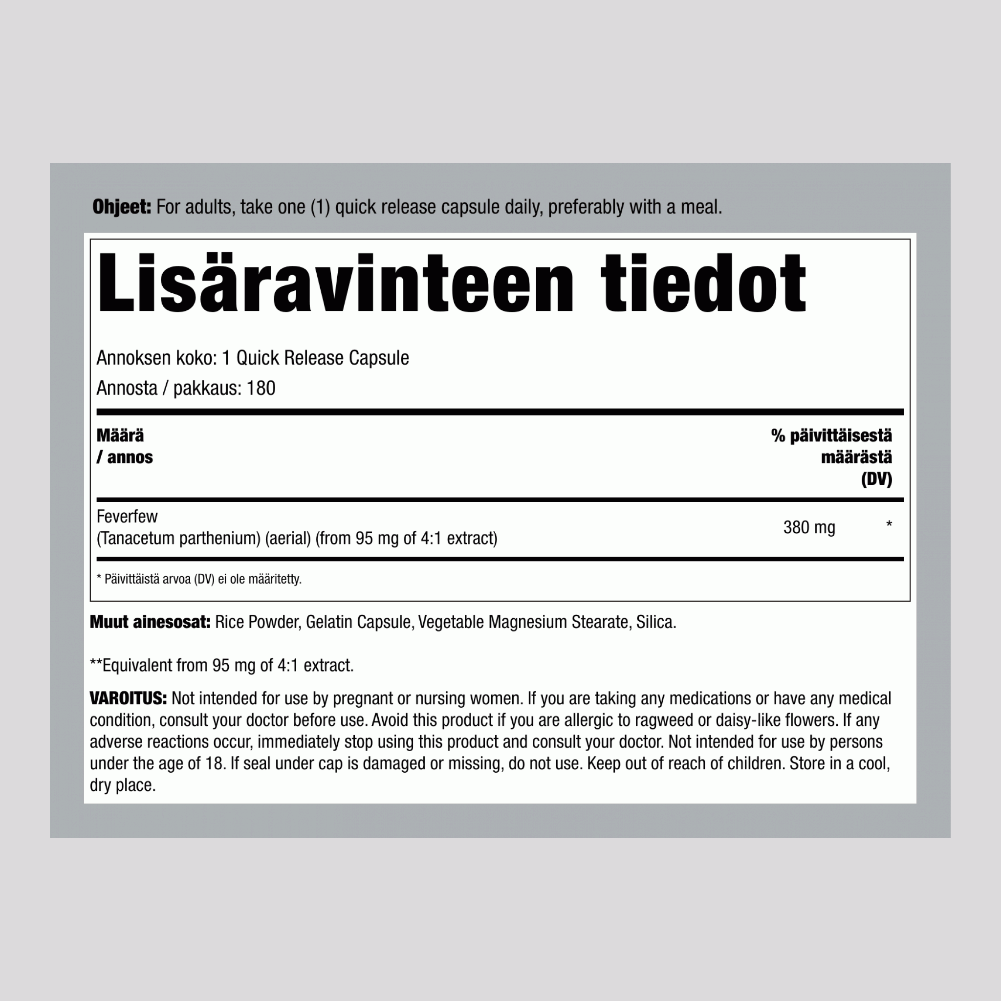Päivänkakkara, 380 mg, 180 nopeavaikutteista kapselia