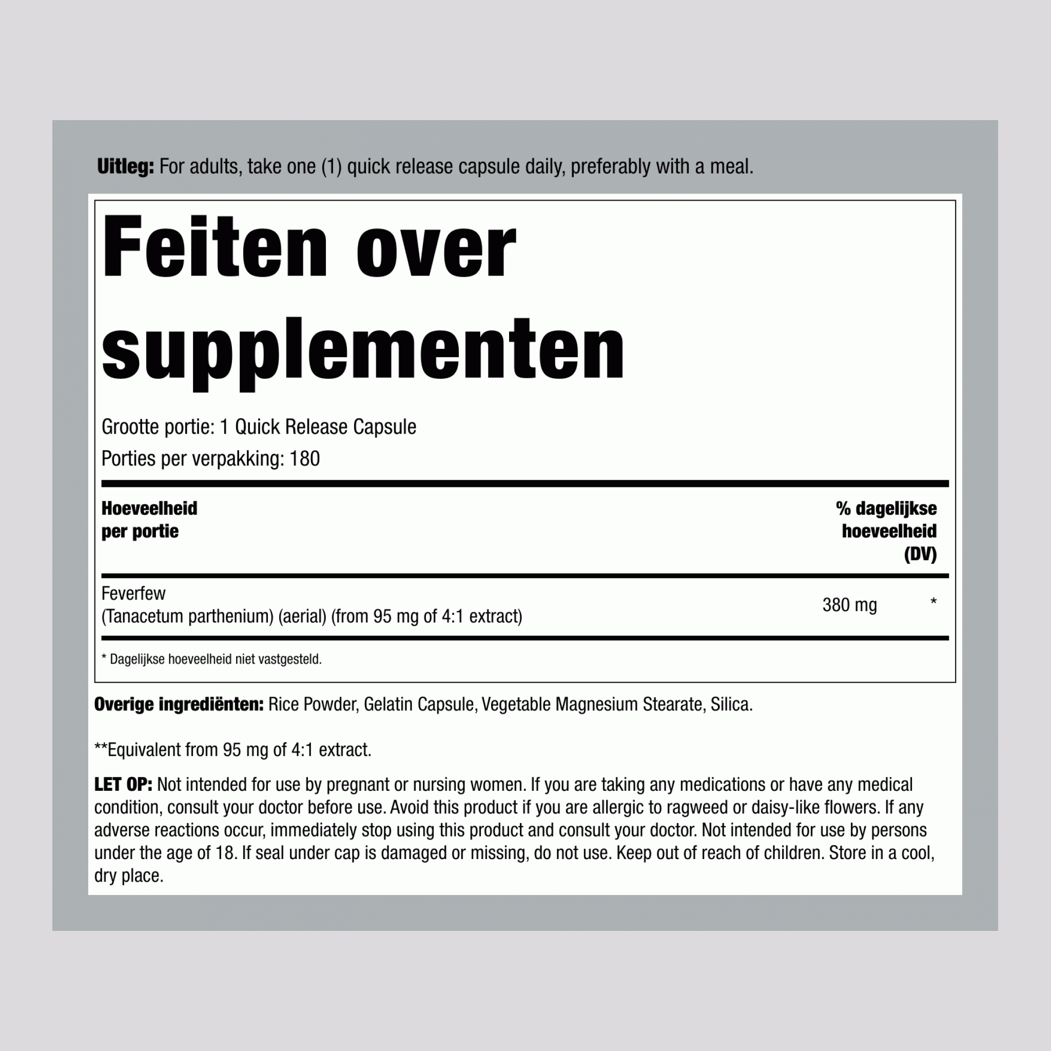 Moederkruid, 380 mg, 180 snel afgevende capsules