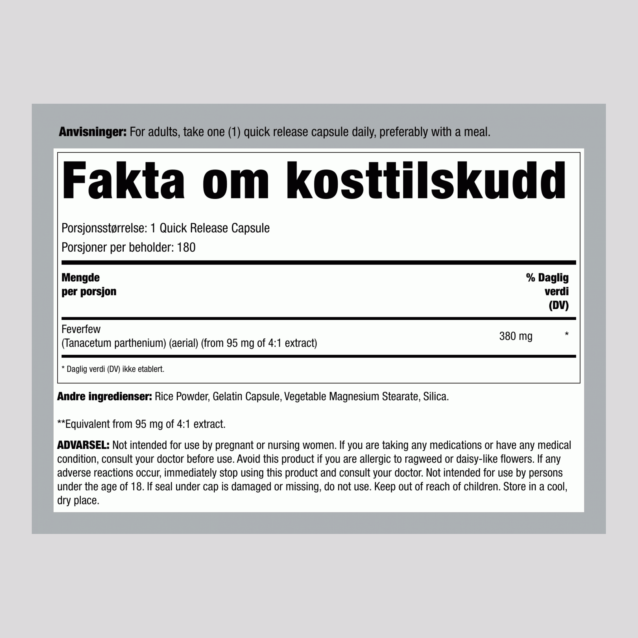 Baldersbrå, 380 mg, 180 hurtigutløsningskapsler