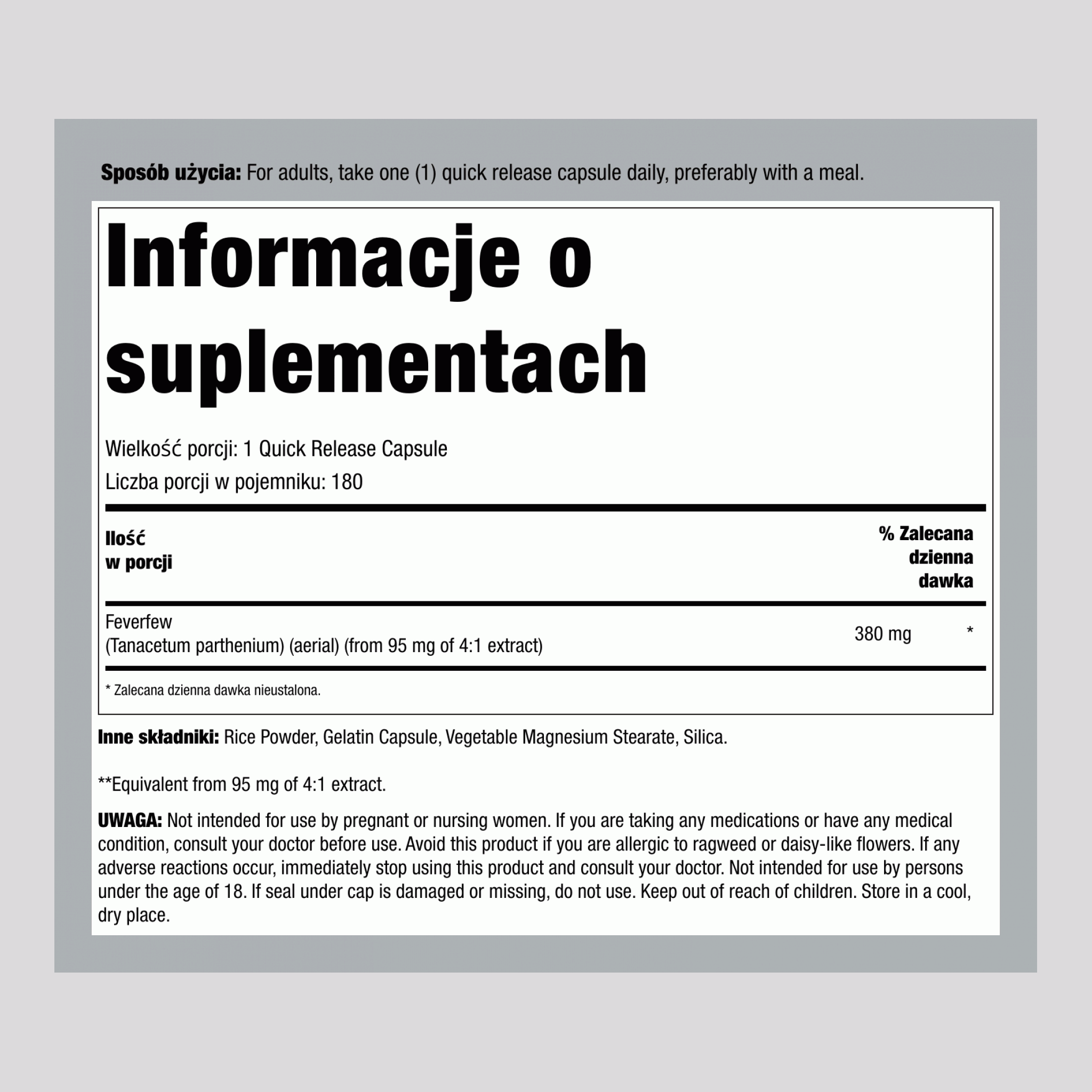 Złocień maruna, 380 mg, 180 kapsułek szybkiego uwalniania