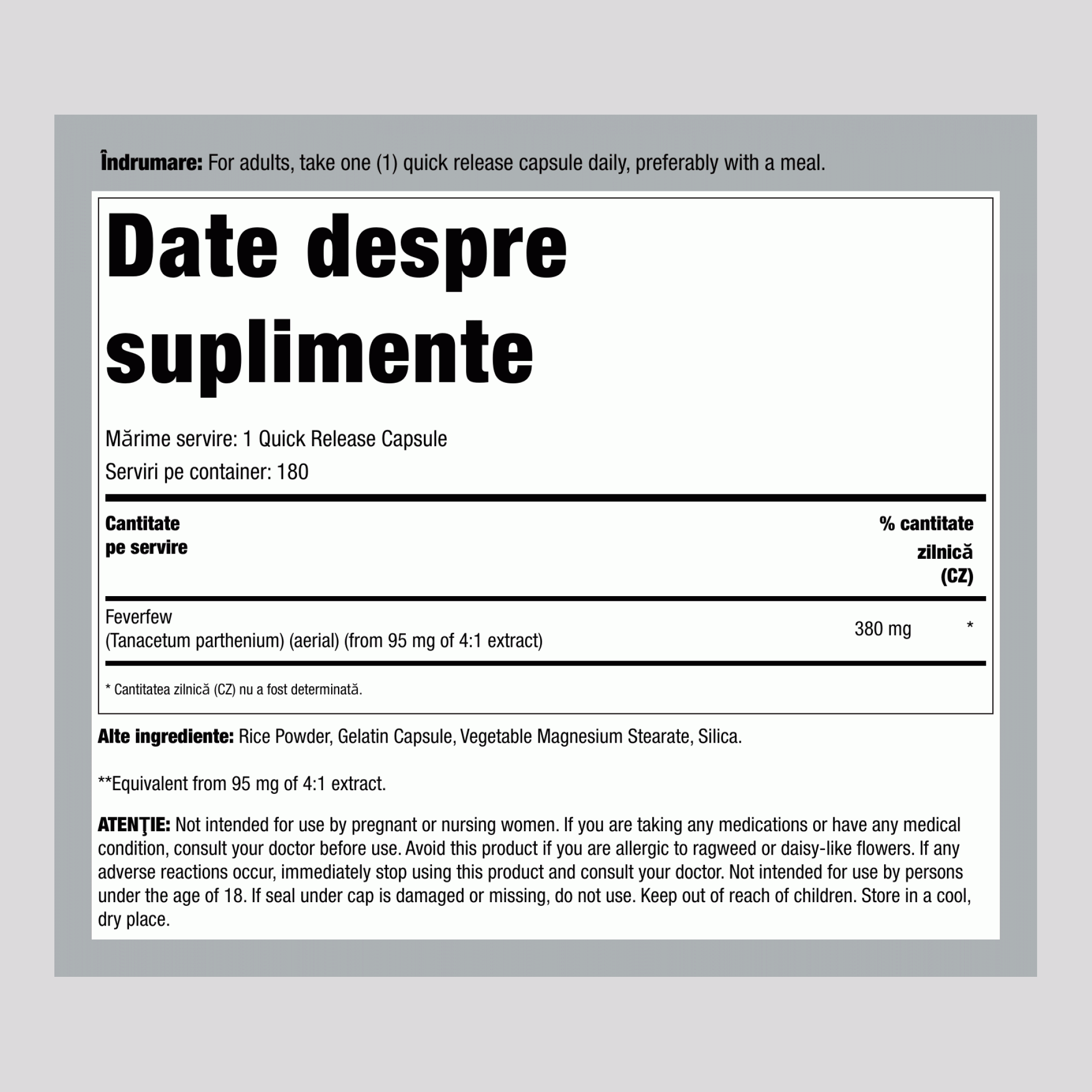 Untul Pământului, 380 mg, 180 Capsule cu Eliberare Rapidă