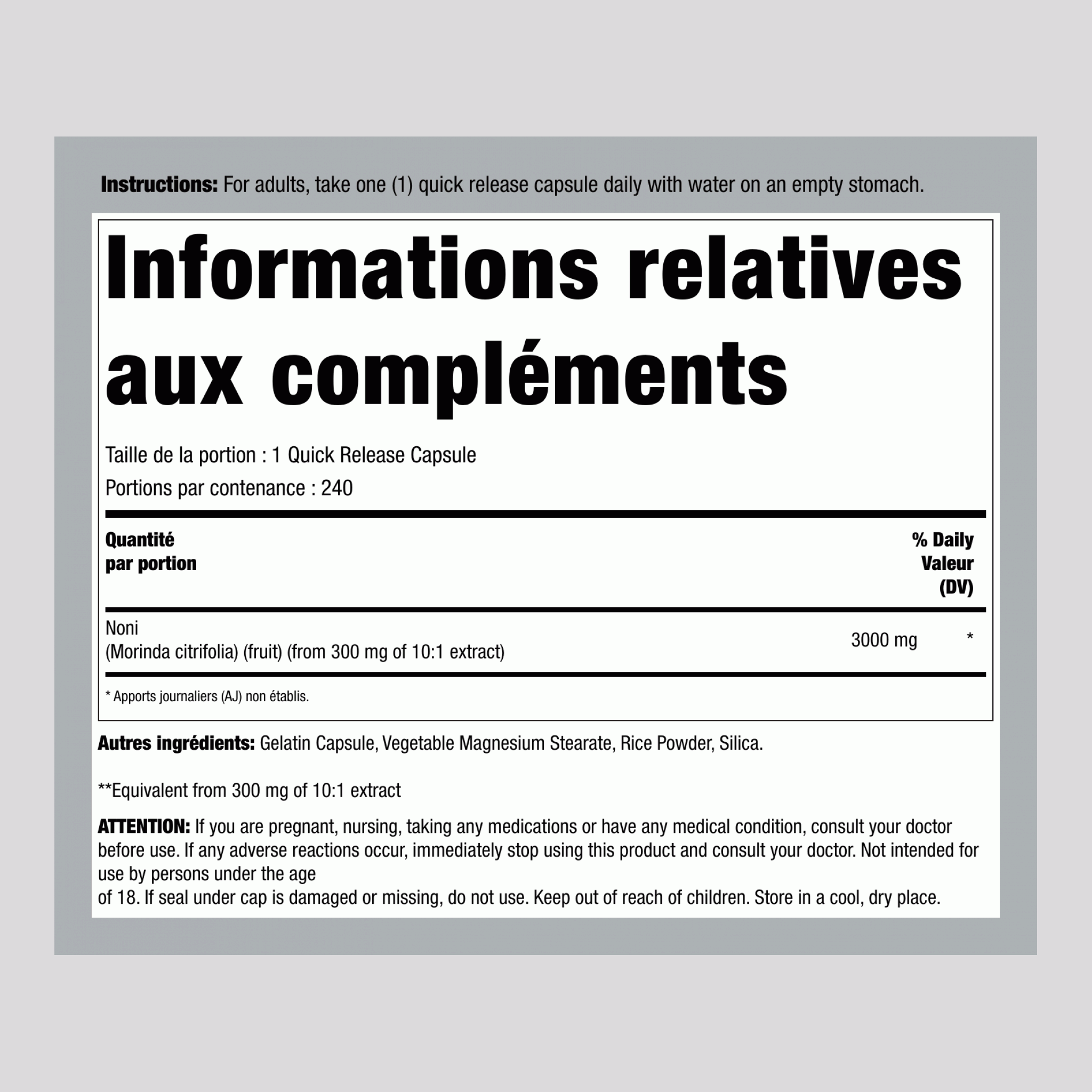 Noni, 3000 mg, 240 Quick Release Capsules