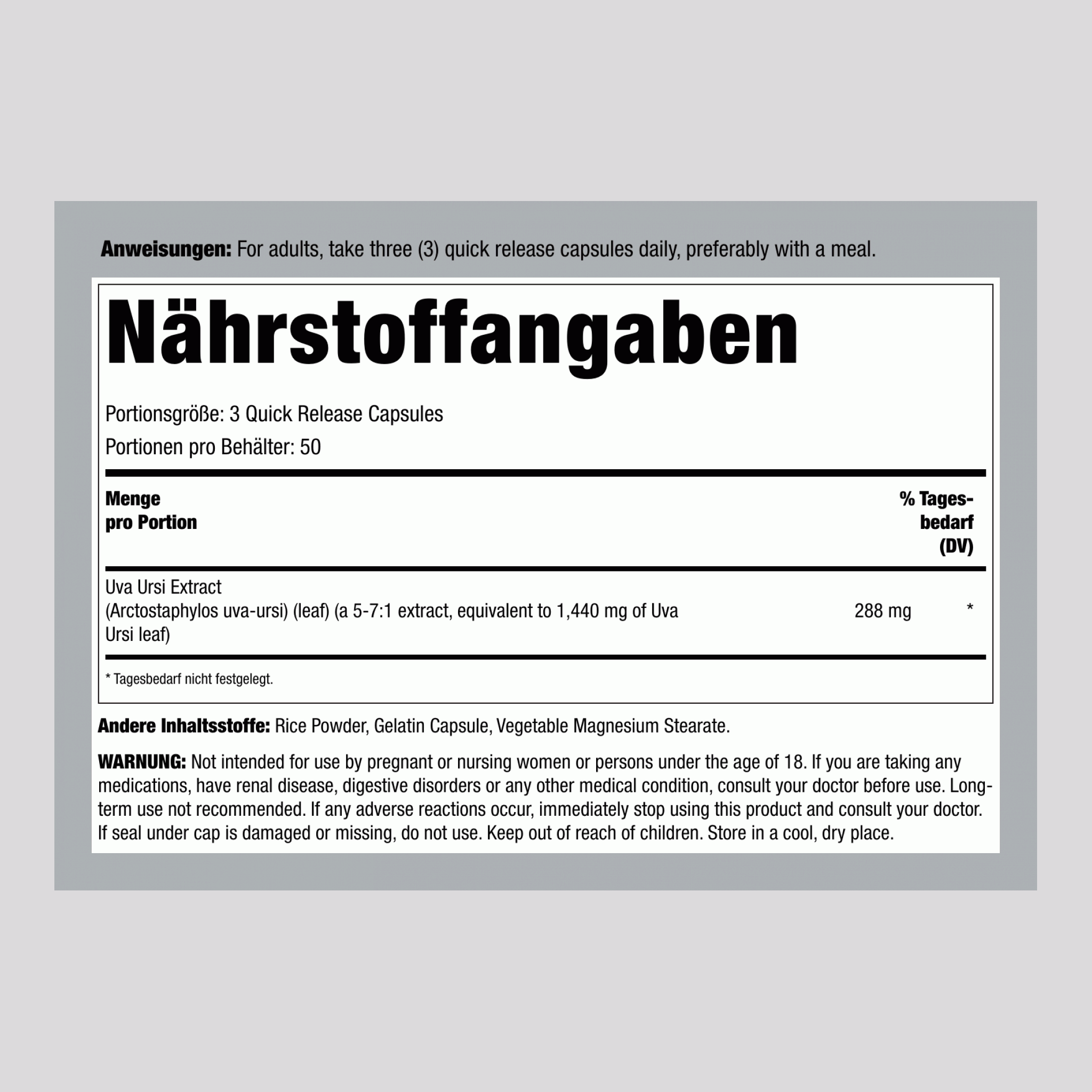 Uva Ursi-Blatt (Bärentraube), 1440 mg (pro Portion), 150 Kapseln mit schneller Freisetzung