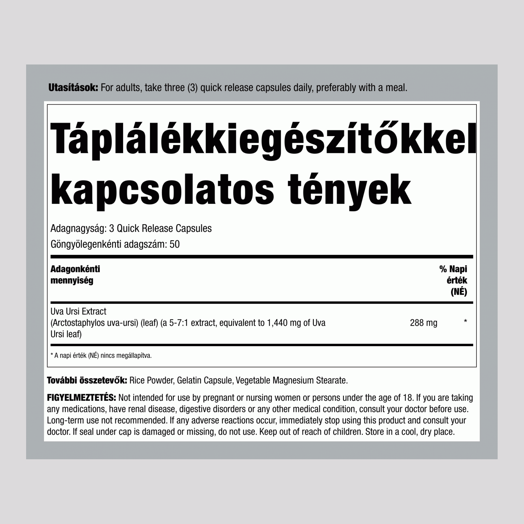 Medveszőlő levél, 1440 mg (adagonként), 150 gyors felszabadulású kapszula