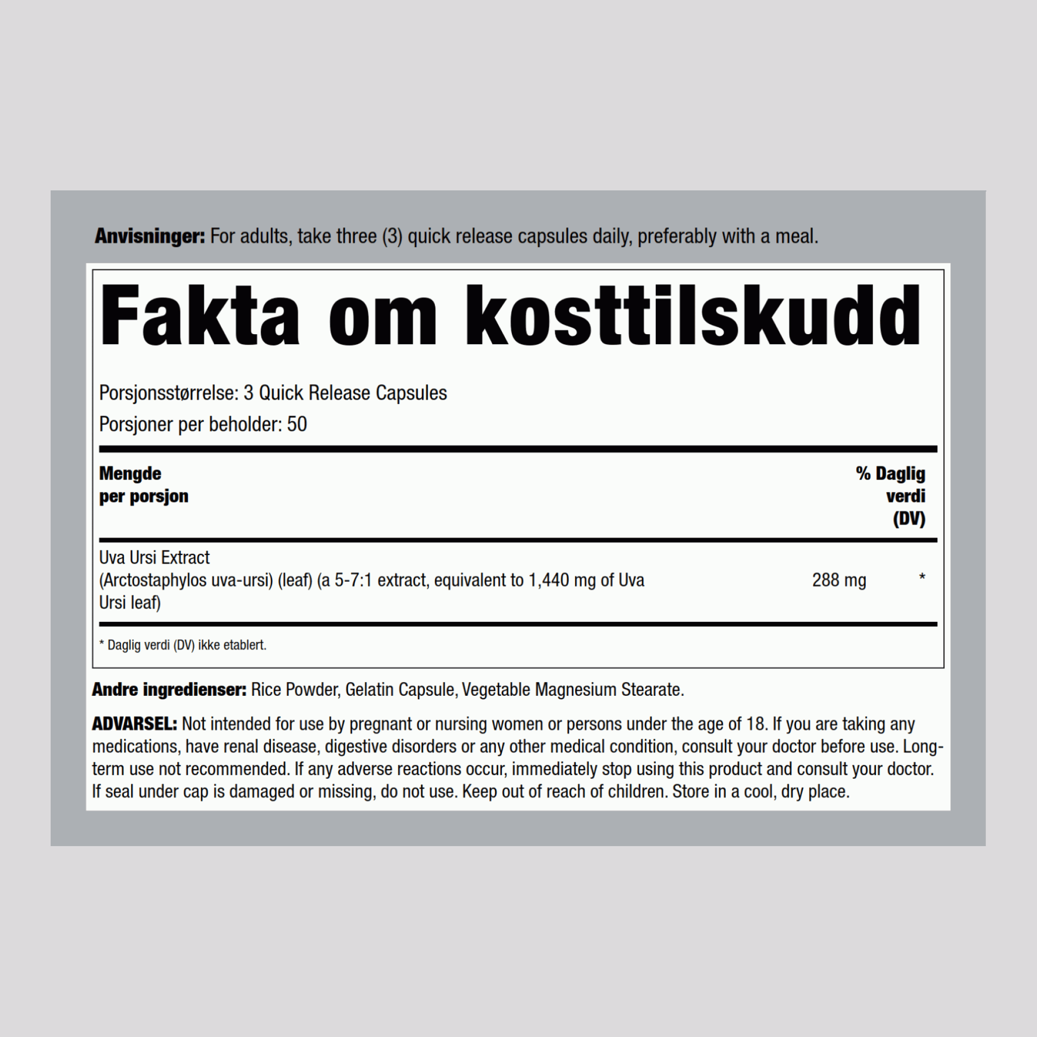 Uva Ursi-blad (Melbær), 1440 mg (per porsjon), 150 hurtigutløsende kapsler