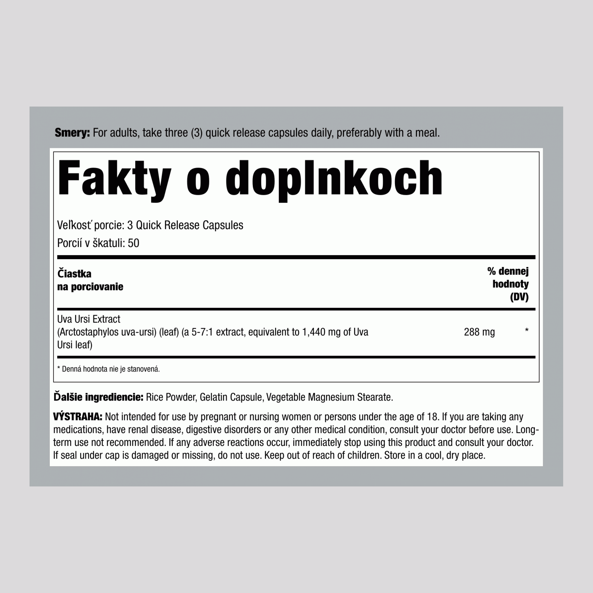 List Uva Ursi (Medvedica lekárska), 1440 mg (na porciu), 150 kapsúl s rýchlym uvoľňovaním