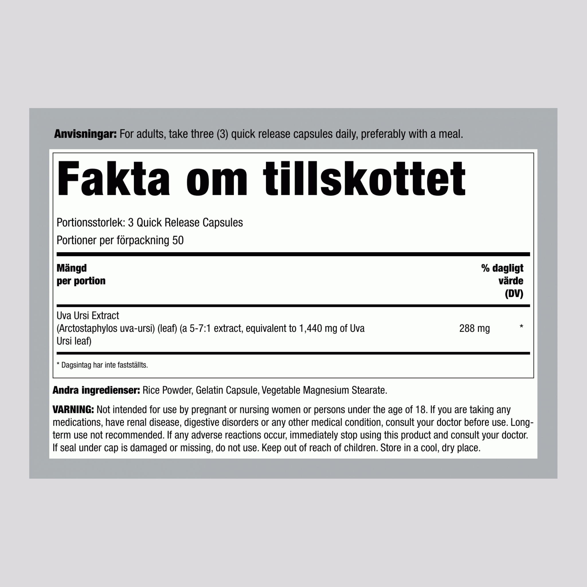 Uva Ursi-blad (Mjölon), 1440 mg (per portion), 150 Snabbfrisättande Kapslar