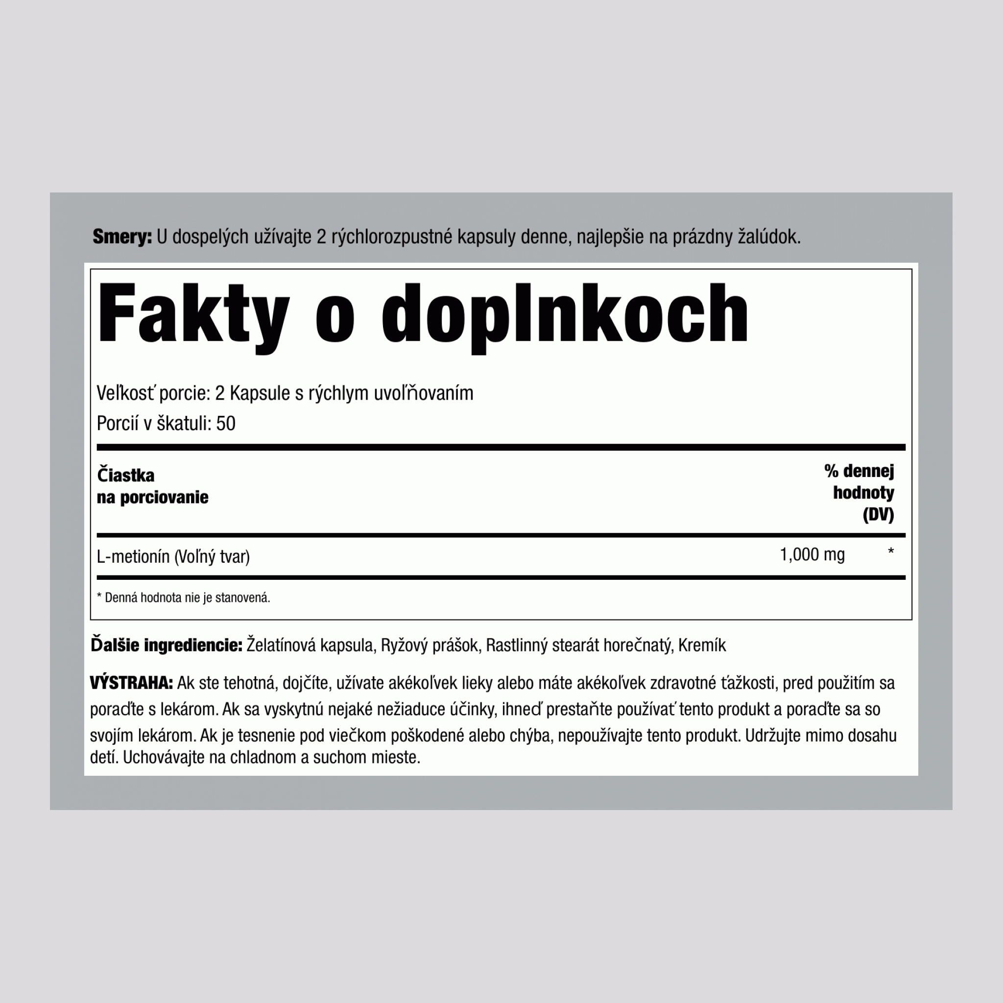 L Metionín, 1000 mg (na porciu), 100 kapsúl