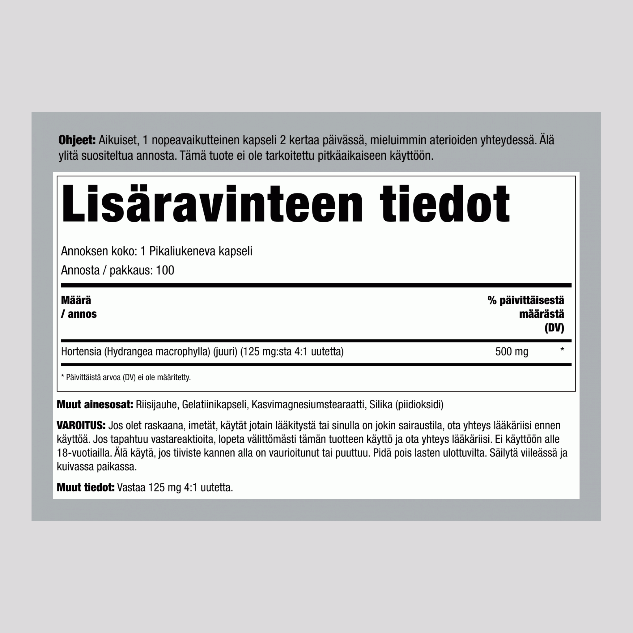 Hortensian juuri, 1000 mg (annosta kohden), 100 nopeavaikutteista kapselia