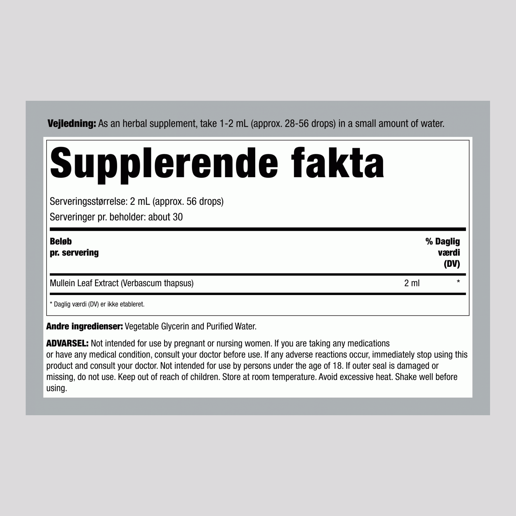 Alkoholfri flydende ekstrakt af mullein-blade, 59 ml (2 fl oz) med dråbetæller