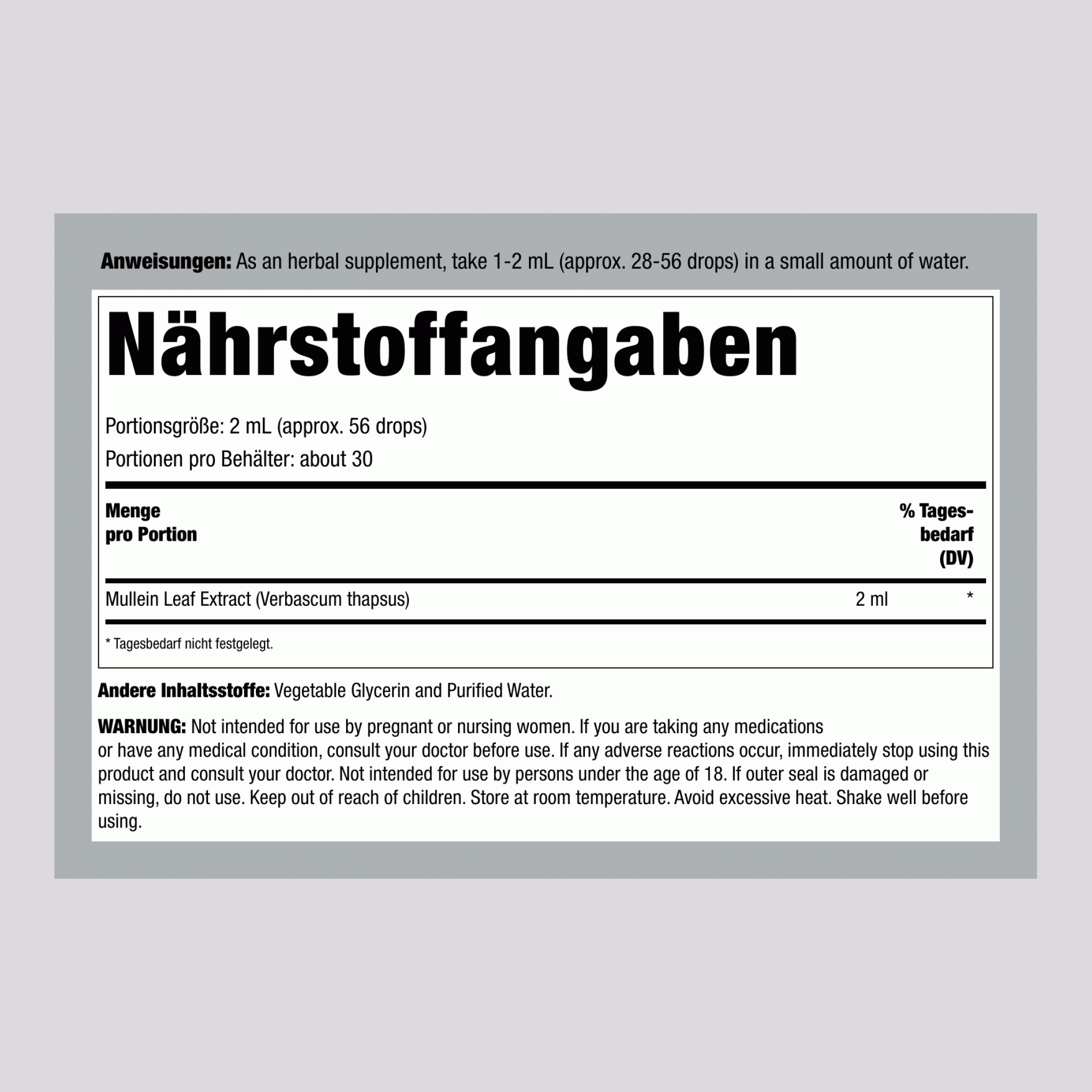 Mulleinblatt flüssiger Extrakt alkoholfrei, 59 ml Tropfflasche