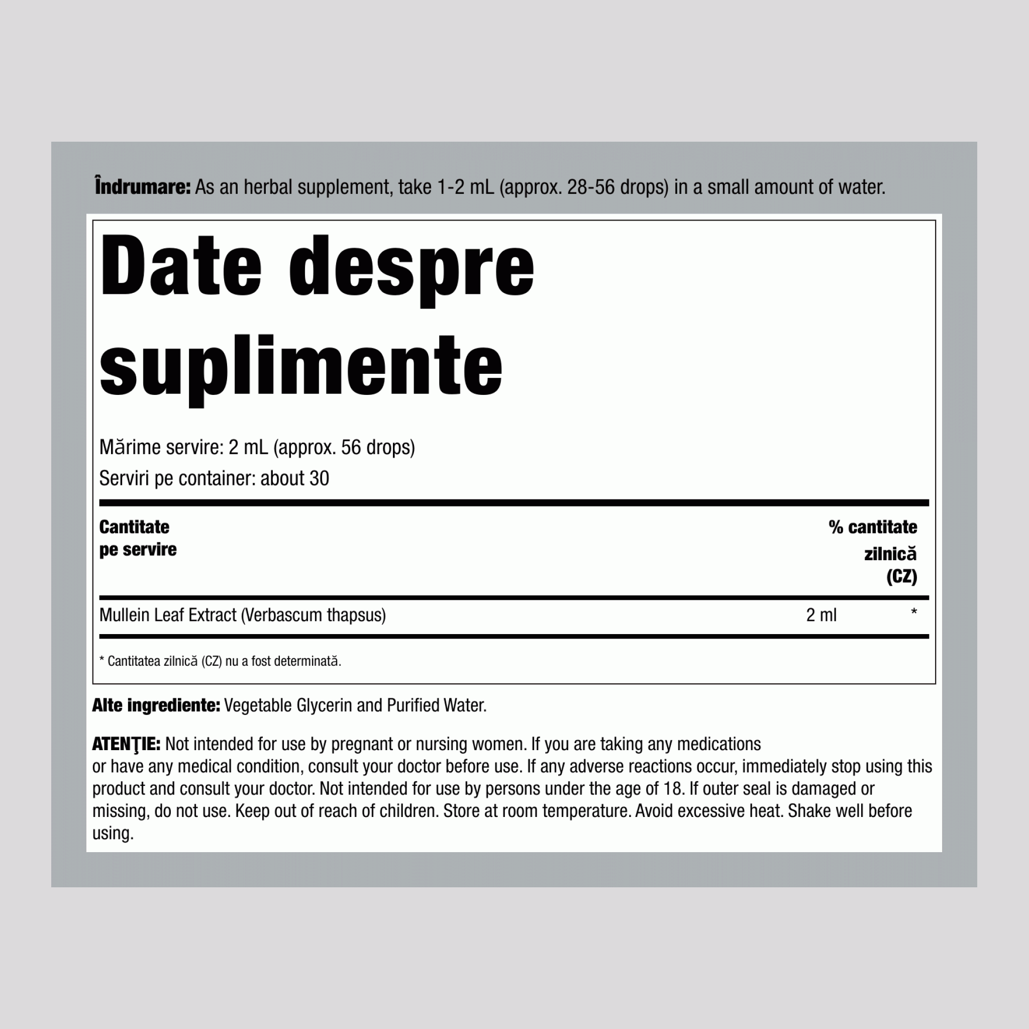 Extract lichid din frunze de pătlagină fără alcool, sticlă cu pipetă de 2 fl oz (59 mL)