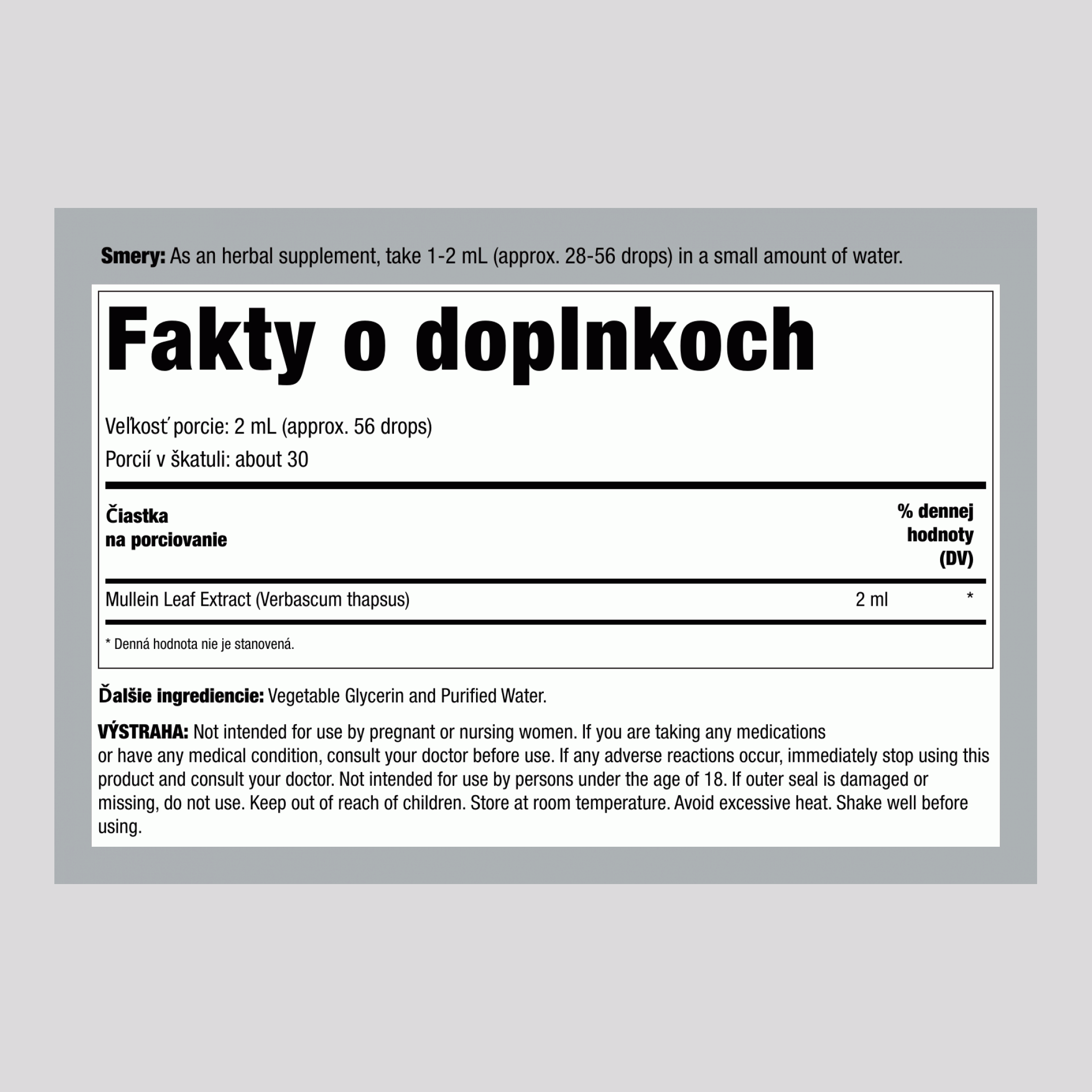 Tekutý extrakt z listu divozelu bez alkoholu, 59 ml (2 fl oz) fľaštička s kvapkadlom