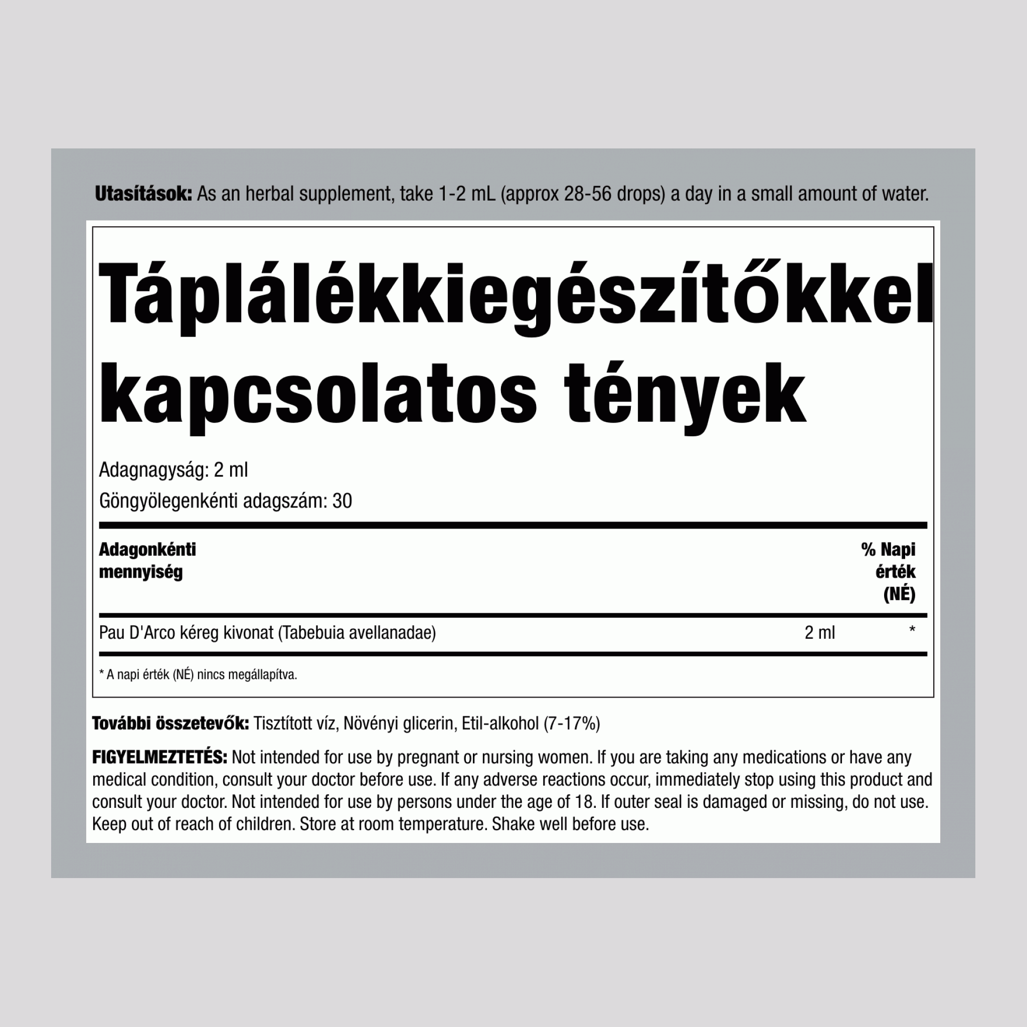 Pau D'Arco folyékony kivonat, 2 fl oz (59 mL) csepegtetős üveg